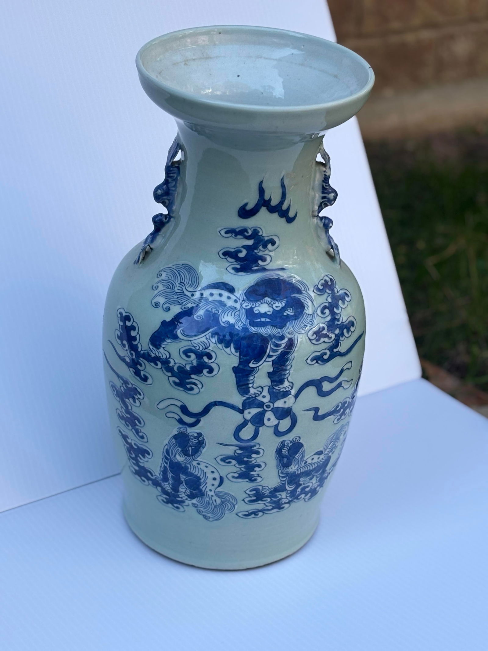 Blue Chinoiserie Vase With Foo Dogs - 3