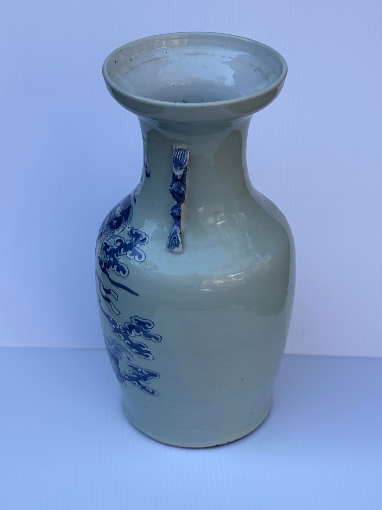 Blue Chinoiserie Vase With Foo Dogs - 4