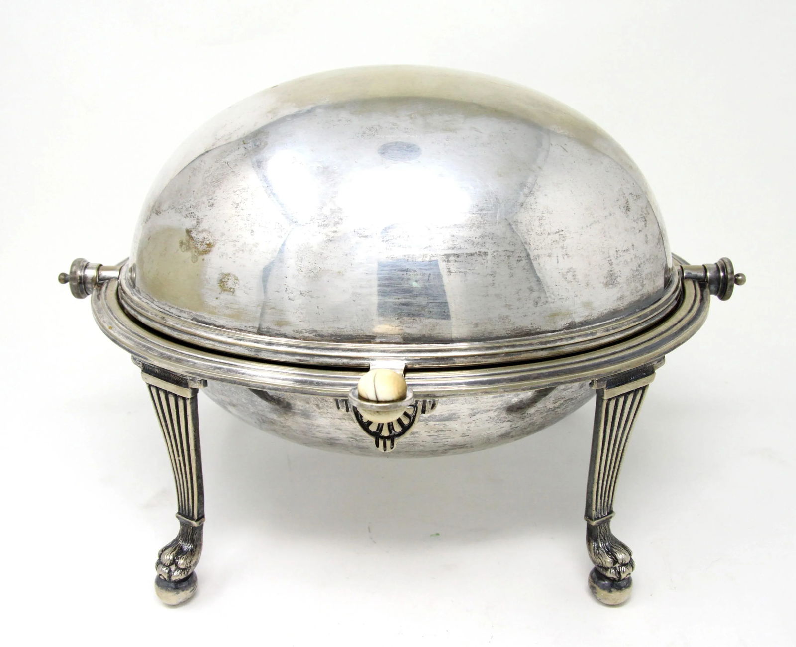 Antique English Silverplate Domed Lidded Server With Lion Paw Feet - 13