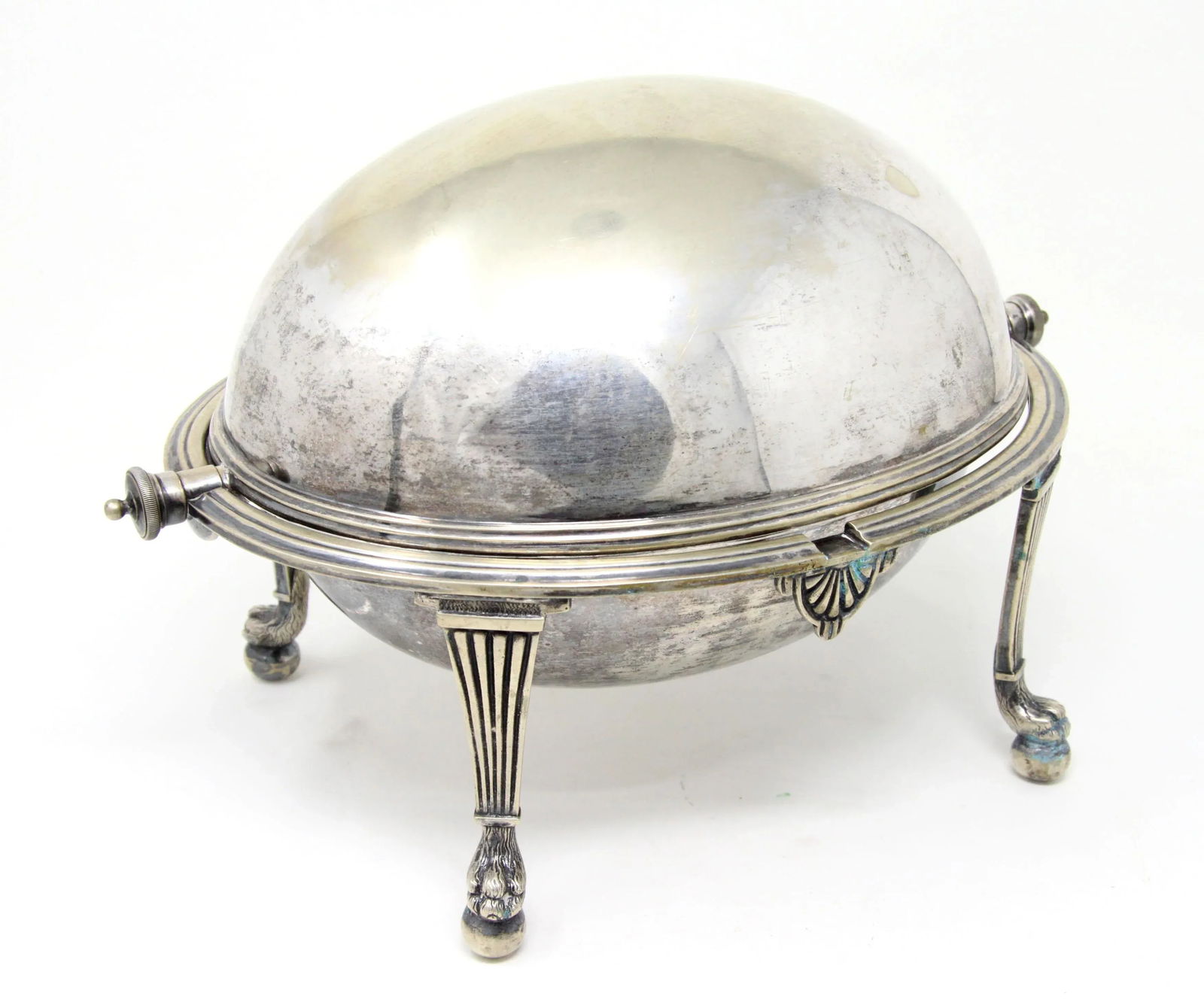 Antique English Silverplate Domed Lidded Server With Lion Paw Feet - 2
