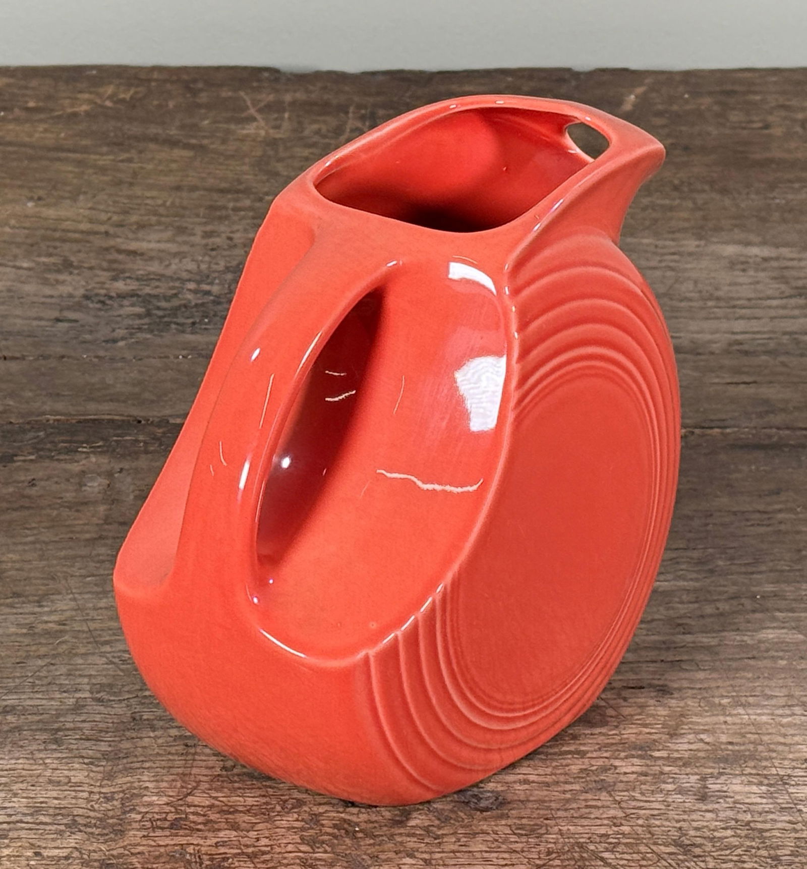 Vintage Fiesta Ware Disc Pitcher in Red Persimmon Glaze by Homer Laughlin - 4