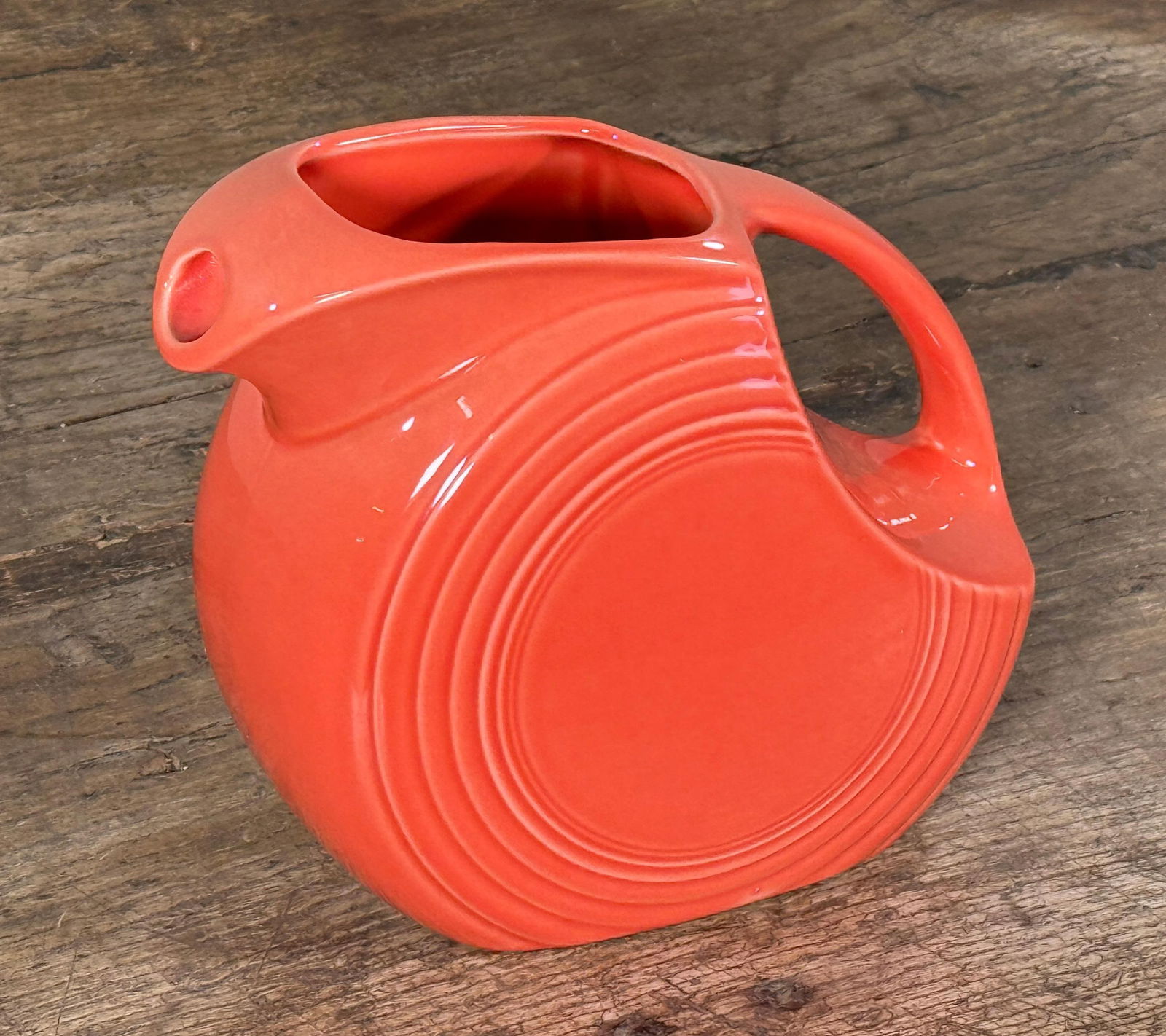 Vintage Fiesta Ware Disc Pitcher in Red Persimmon Glaze by Homer Laughlin - 5