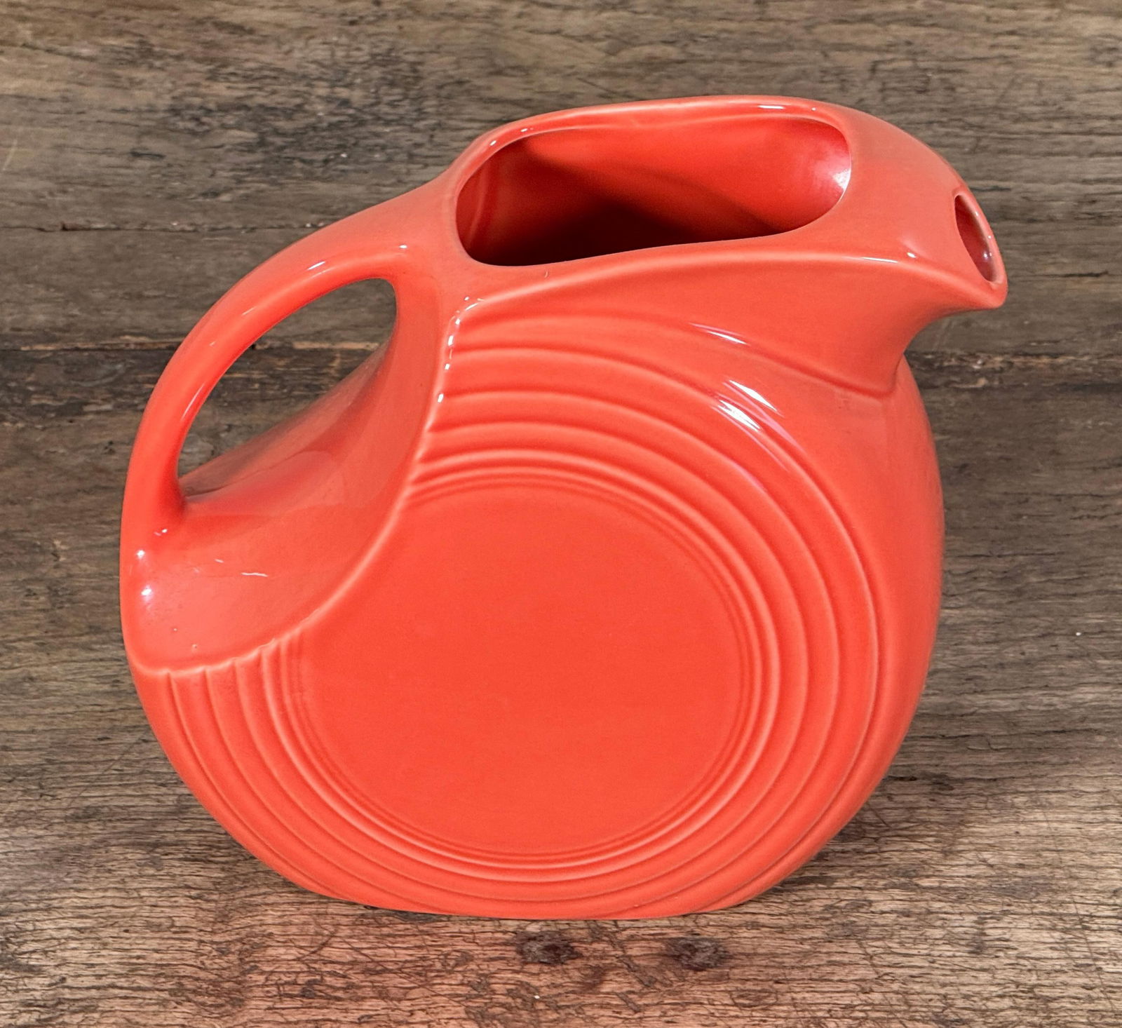 Vintage Fiesta Ware Disc Pitcher in Red Persimmon Glaze by Homer Laughlin - 6