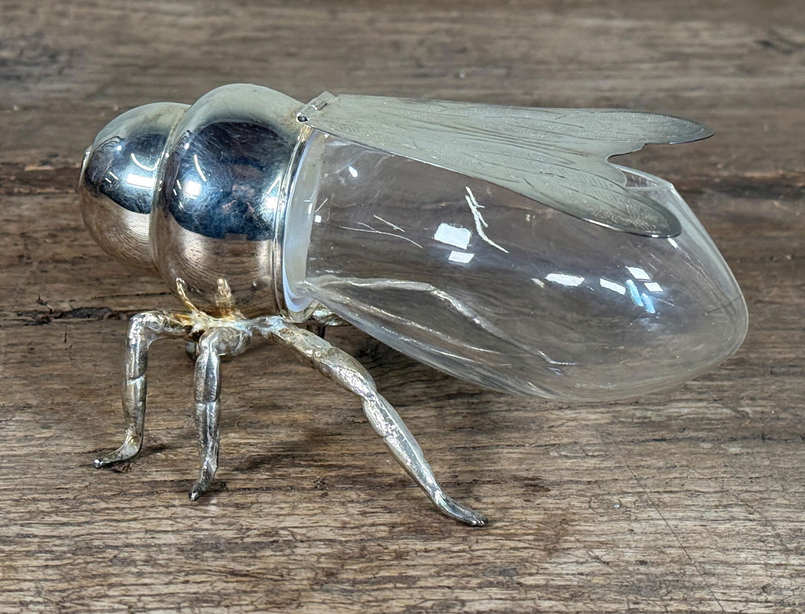 Godinger Silverplate Bee Trinket Box With Glass Body Hinged Wings - 5