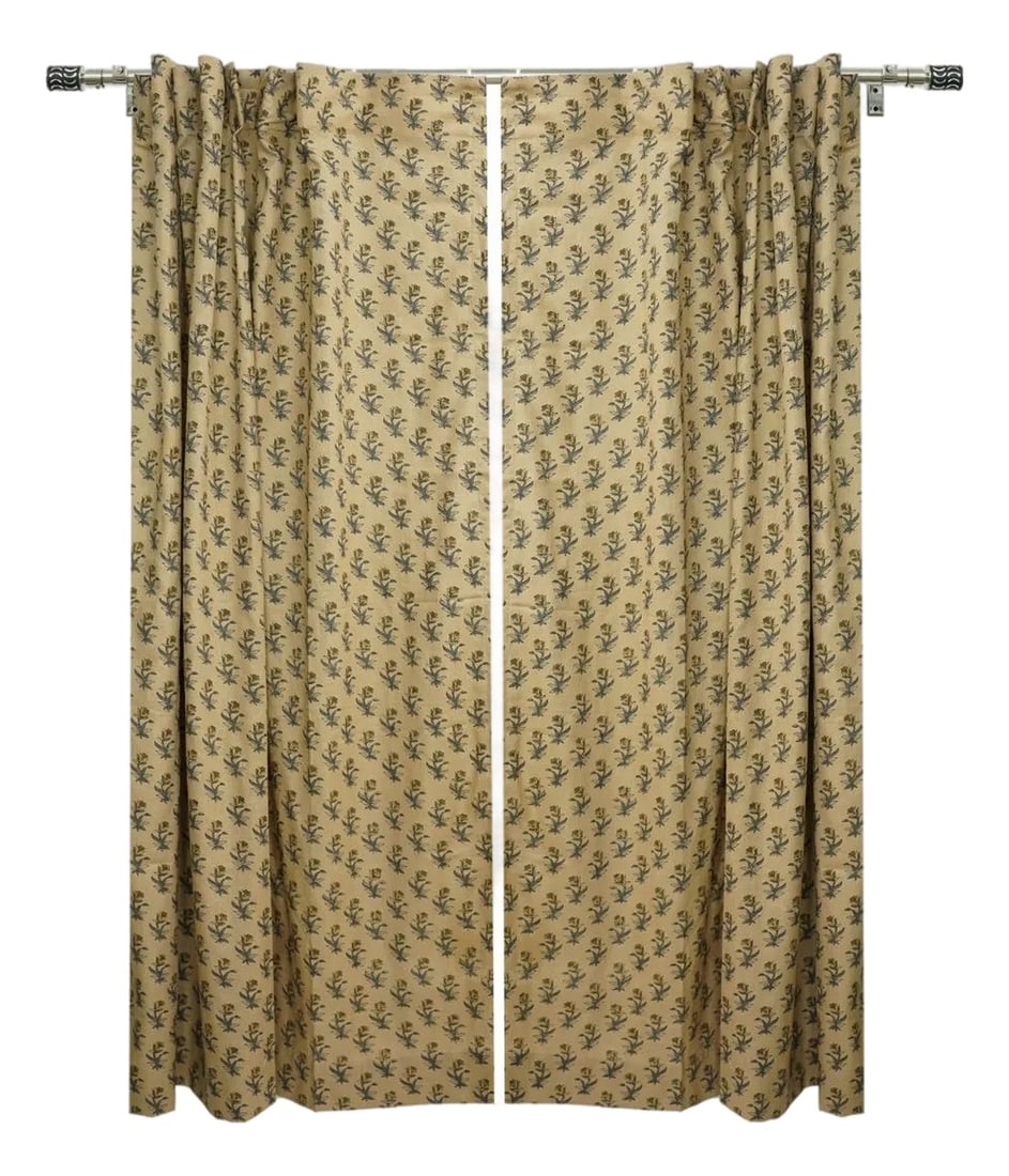 Handmade Costal Tulip Ring Curtain: Experience timeless elegance with our Costal Tulip Handcrafted Block Print Curtain. Made in Bagru, India, each piece is carefully hand-printed by skilled artisans using hand-carved wooden blocks and
