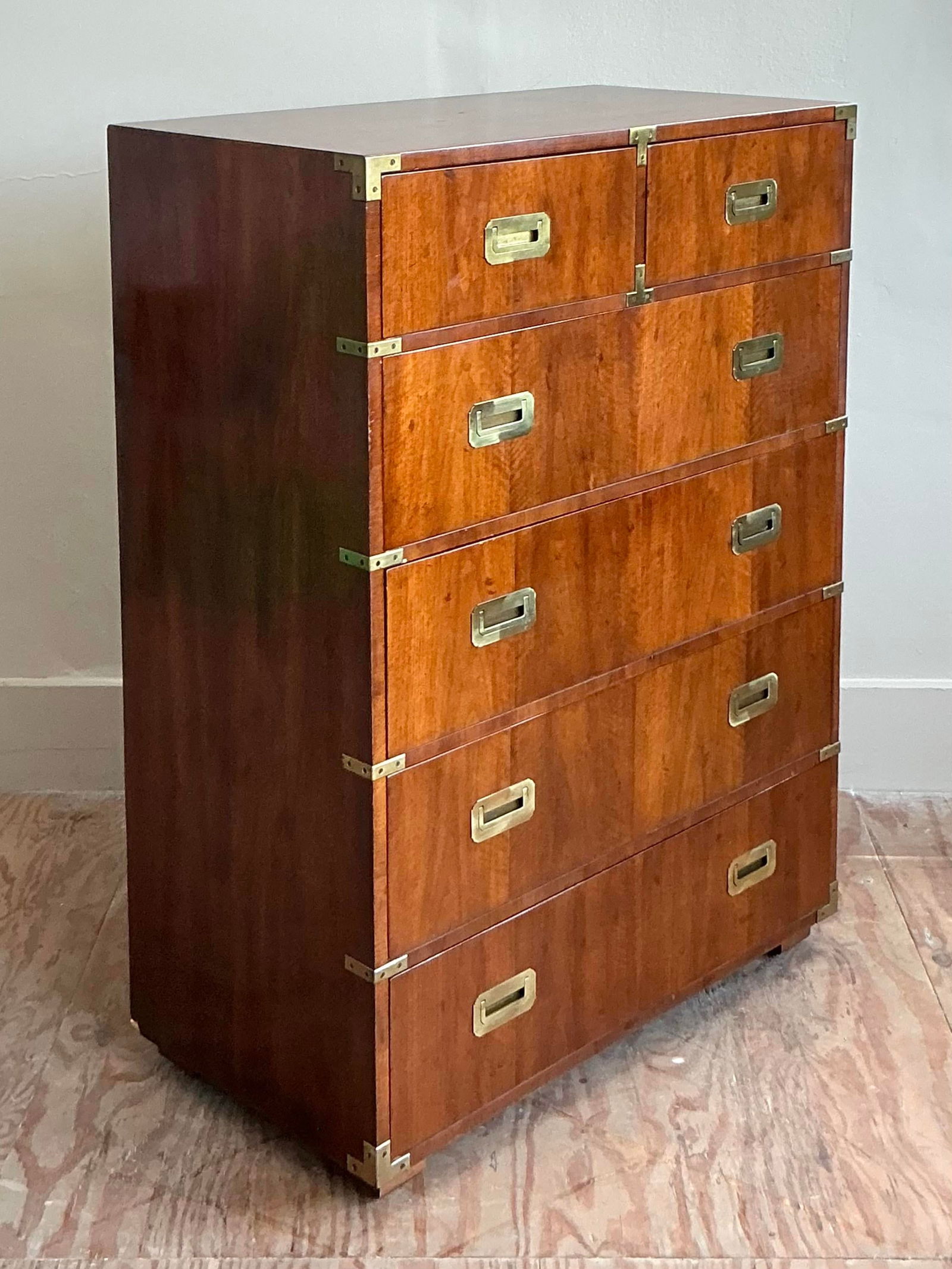 Vintage Boho Henredon Campaign Tall Chest of Drawers - 4