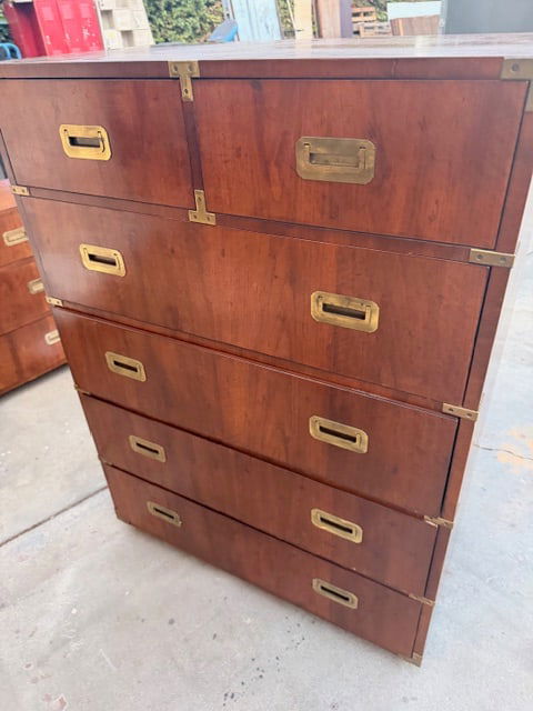 Vintage Boho Henredon Campaign Tall Chest of Drawers - 7