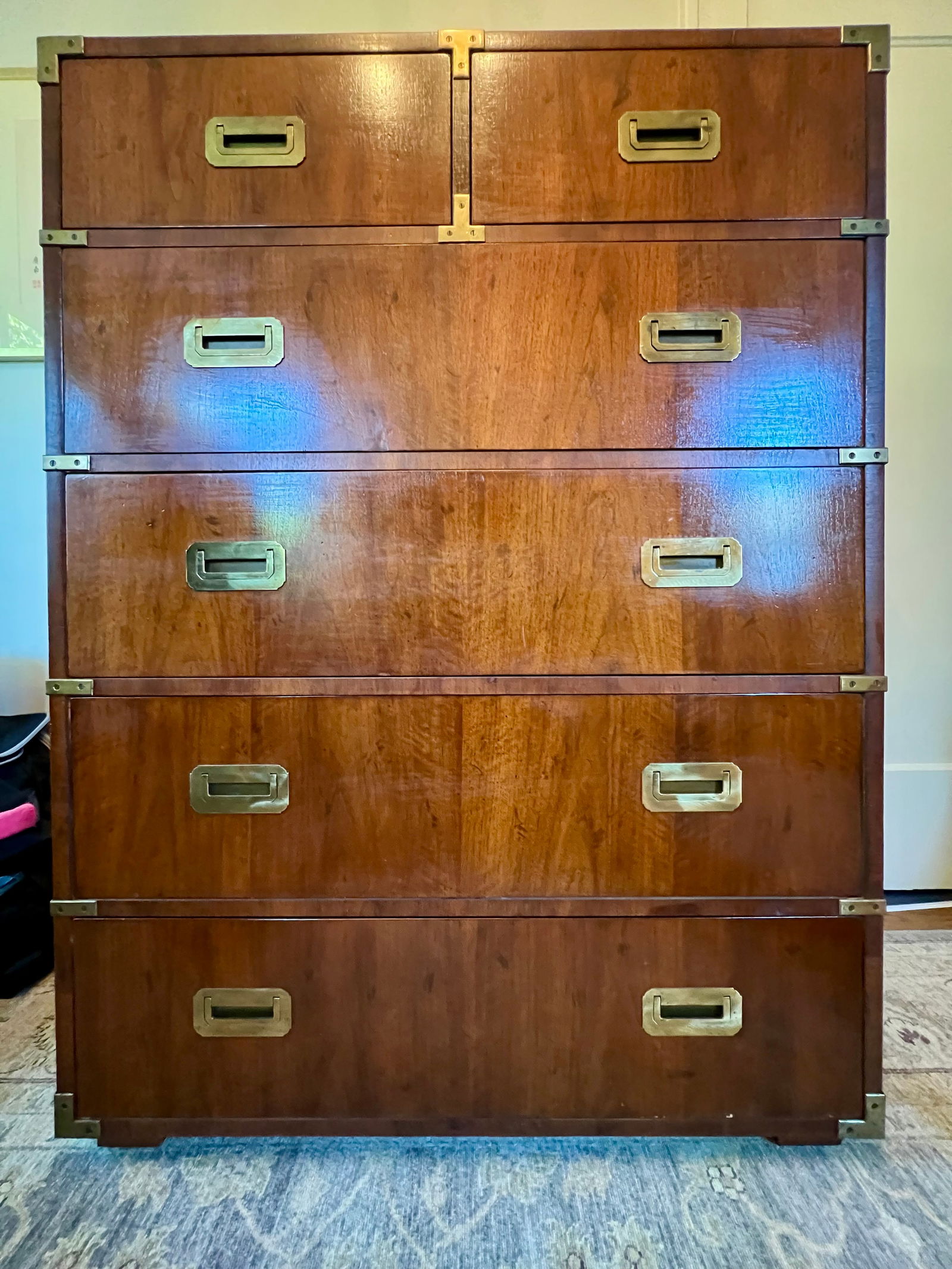 Vintage Boho Henredon Campaign Tall Chest of Drawers - 9