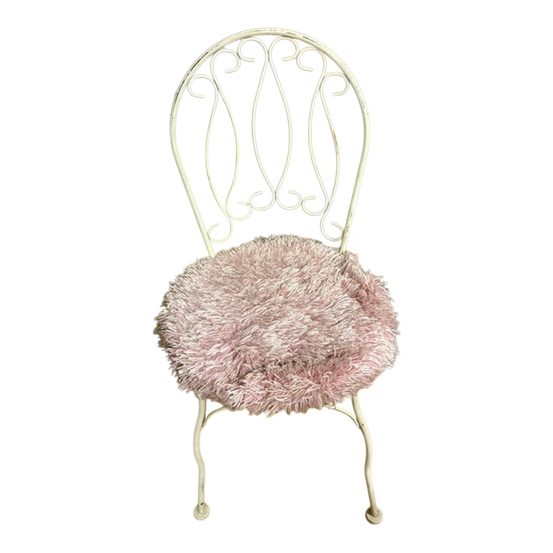 1960s Mid-Century White Iron Vanity Chair: Pretty in pink and white solid iron 1960's chair - can be used alone for a splash of color or with a vanity, desk or patio seating. Condition: Alterations: Original Condition Unaltered Imperfections: