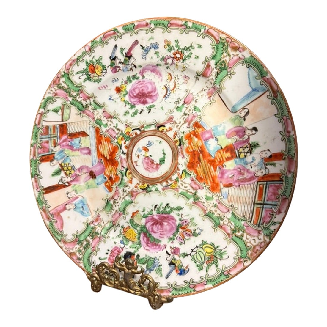 1950s Handpainted Chinese Famille Rose Plate: Classy hand painted Pretty rose Chinese decorative plates, 2 available. Ready to liven up your display case or home with multi-colored charm. Condition: Alterations: Original Condition Unaltered Imper