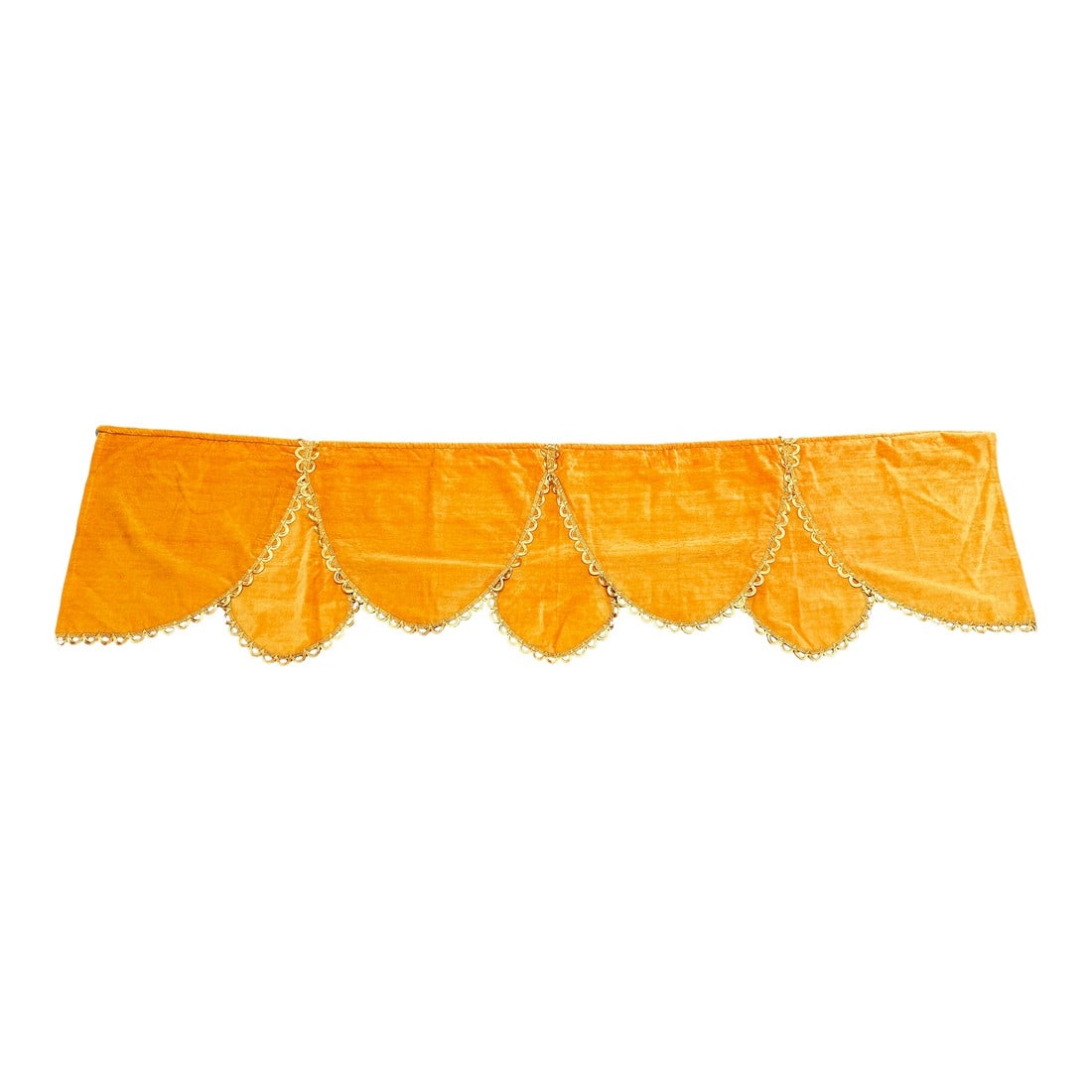 Vintage Mid-Century Golden Marigold Velvet Scalloped Window Valance Panel - 98" X 24.5": Instant sunshine and hollywood regency glam for your windows! This vintage scalloped valance features a rich golden-yellow-orange hue that glows with that unmistakable mid-century warmth. The