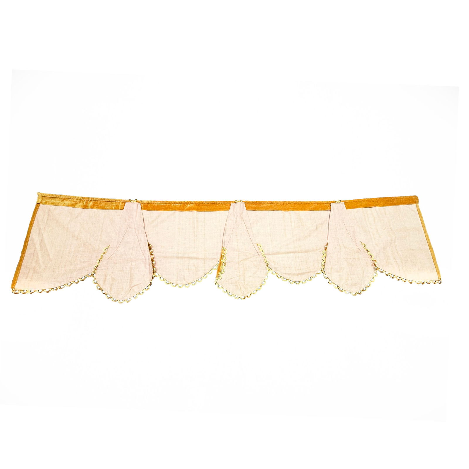 Vintage Mid-Century Golden Marigold Velvet Scalloped Window Valance Panel - 98" X 24.5" - 2