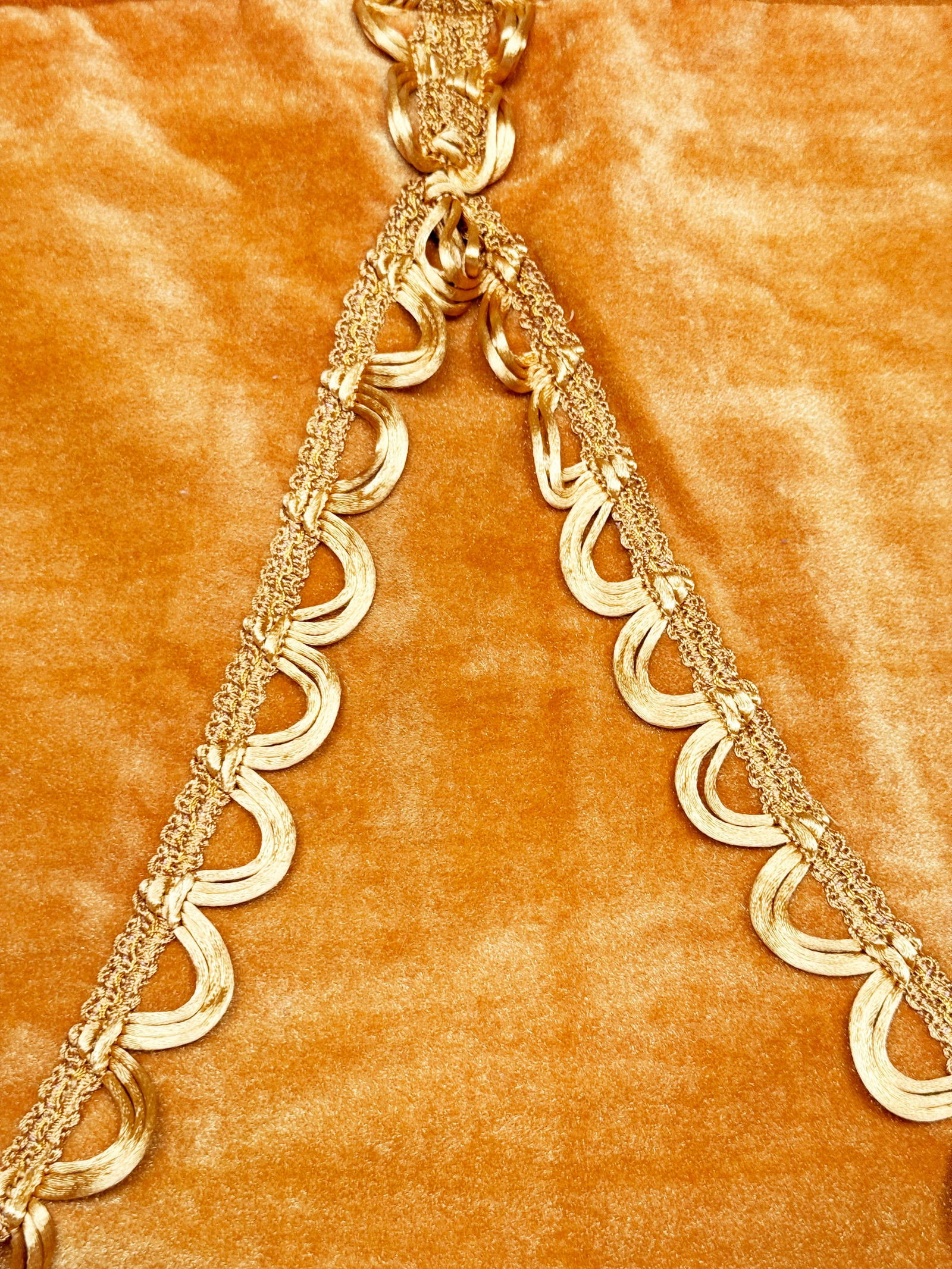 Vintage Mid-Century Golden Marigold Velvet Scalloped Window Valance Panel - 98" X 24.5" - 3