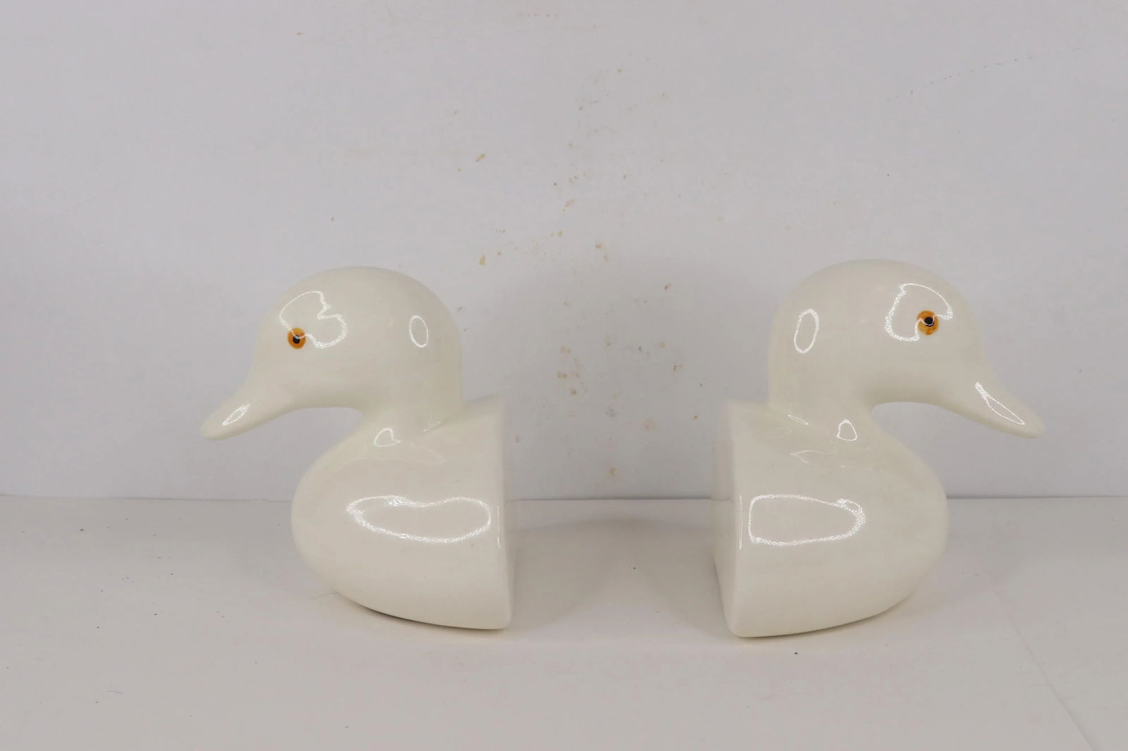 Vintage 70s Mid-Century Modern Heavy Porcelain Duck Head Bookends - a Pair - 2