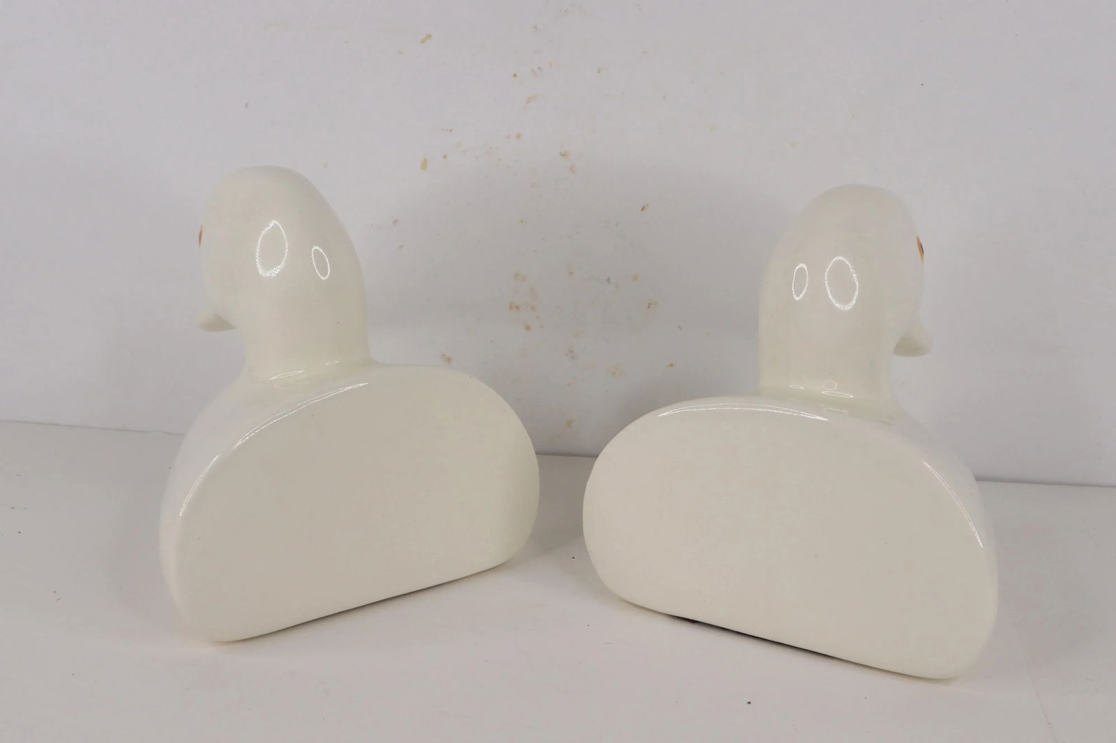 Vintage 70s Mid-Century Modern Heavy Porcelain Duck Head Bookends - a Pair - 3