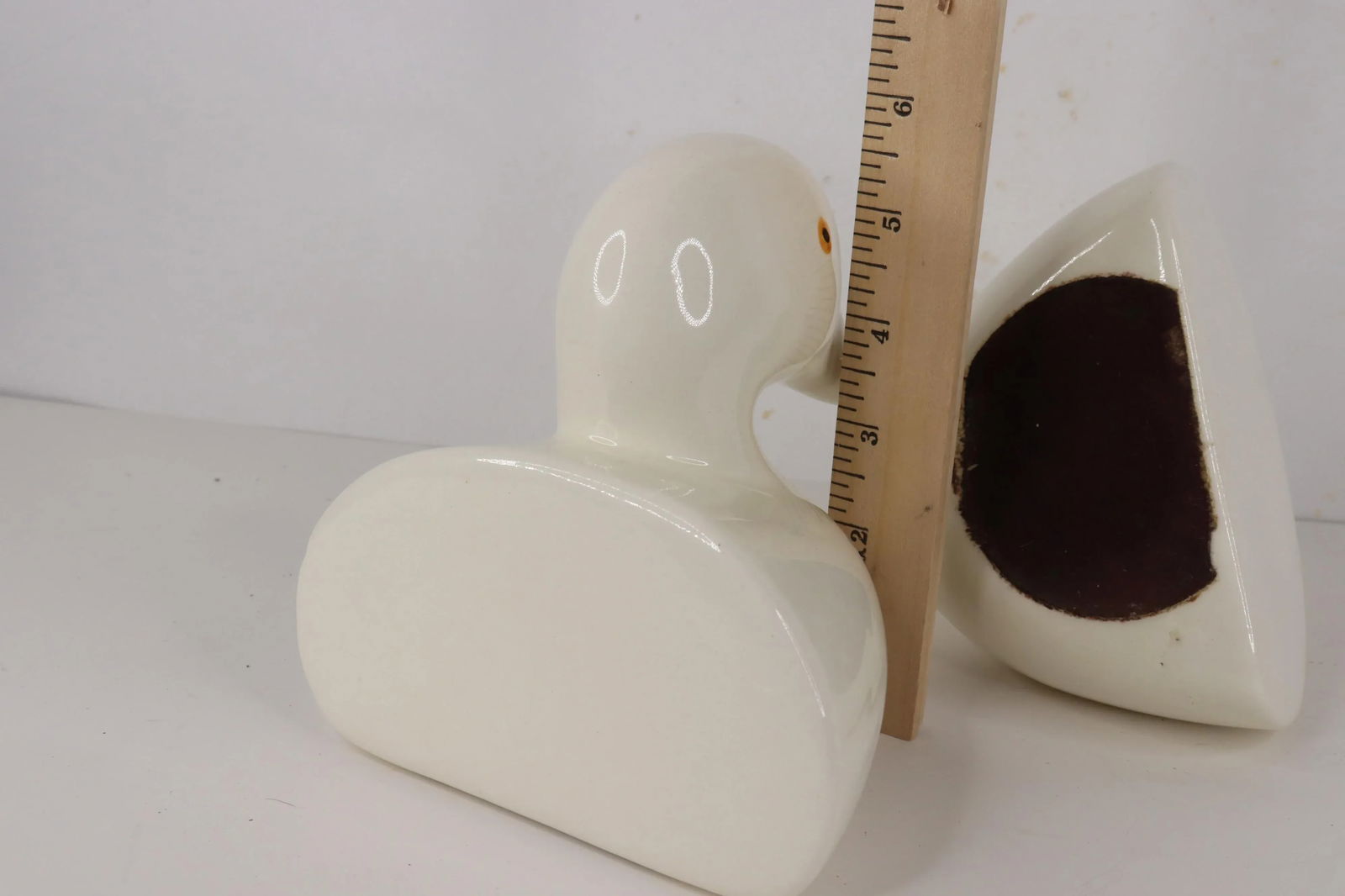 Vintage 70s Mid-Century Modern Heavy Porcelain Duck Head Bookends - a Pair - 5