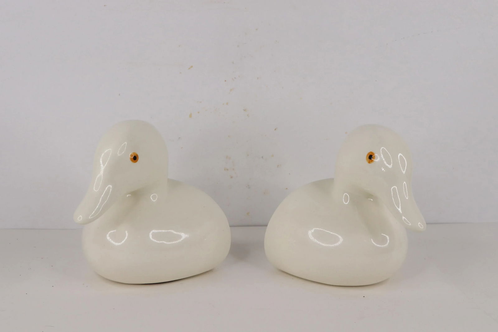 Vintage 70s Mid-Century Modern Heavy Porcelain Duck Head Bookends - a Pair - 7