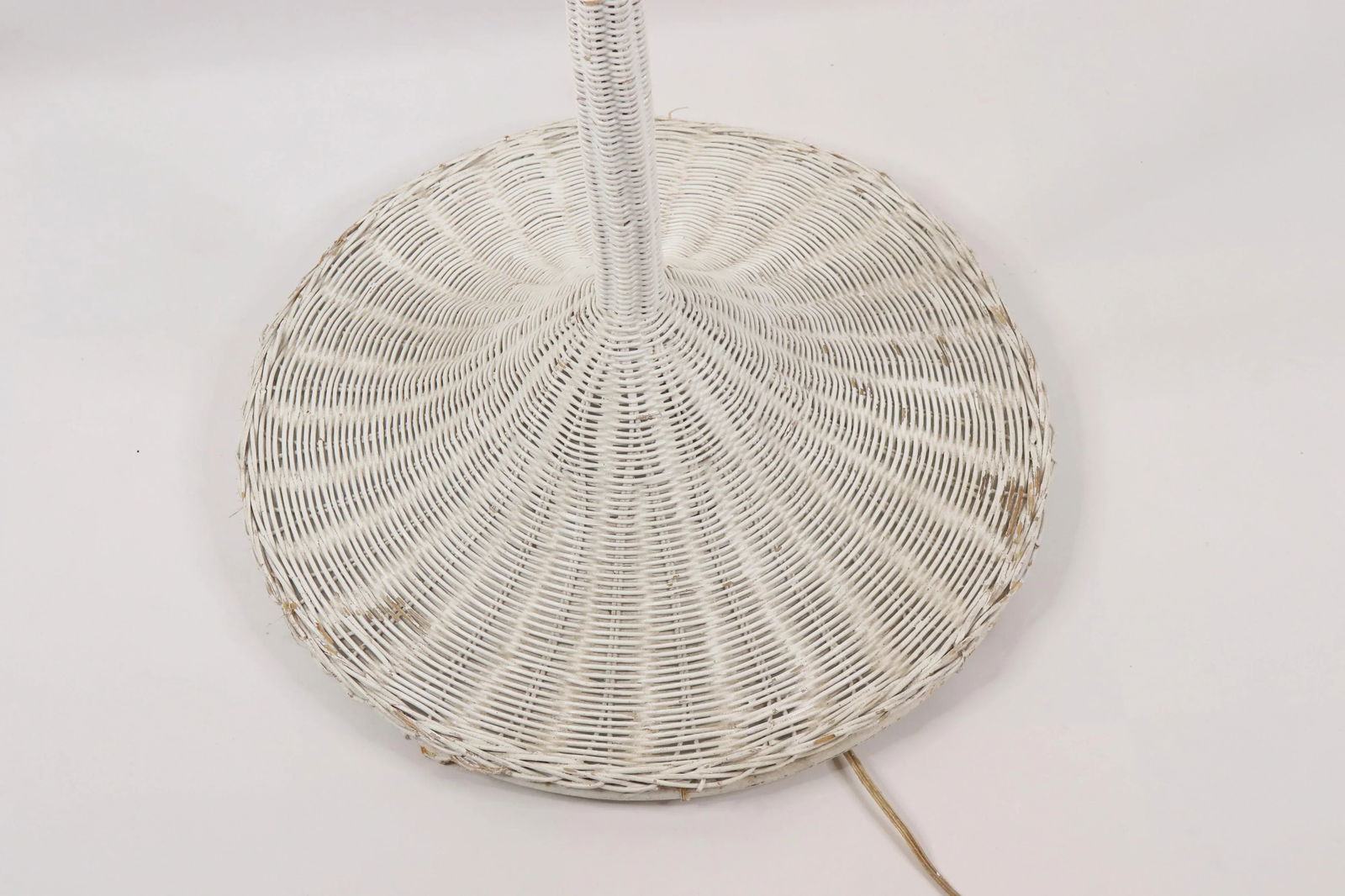 Vintage 1970s Mid Century Modern Tall Light White Rattan Wicker Floor Lamp - 2