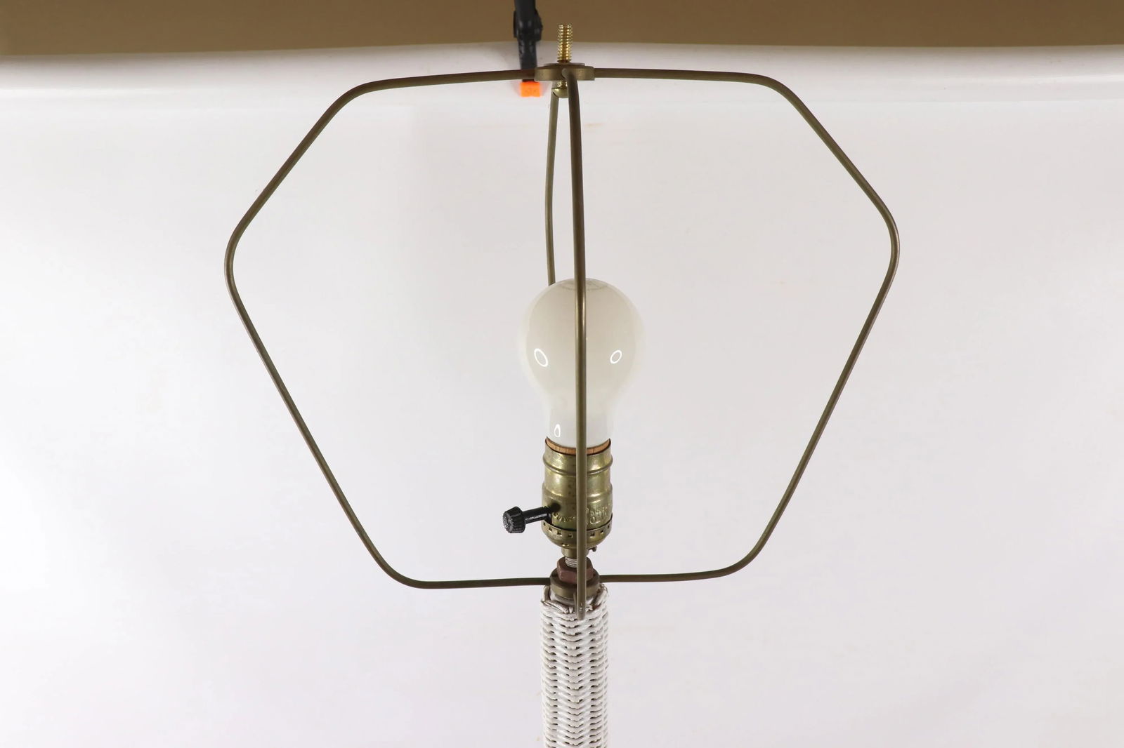 Vintage 1970s Mid Century Modern Tall Light White Rattan Wicker Floor Lamp - 3