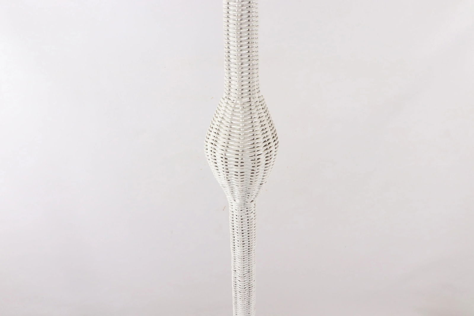 Vintage 1970s Mid Century Modern Tall Light White Rattan Wicker Floor Lamp - 4