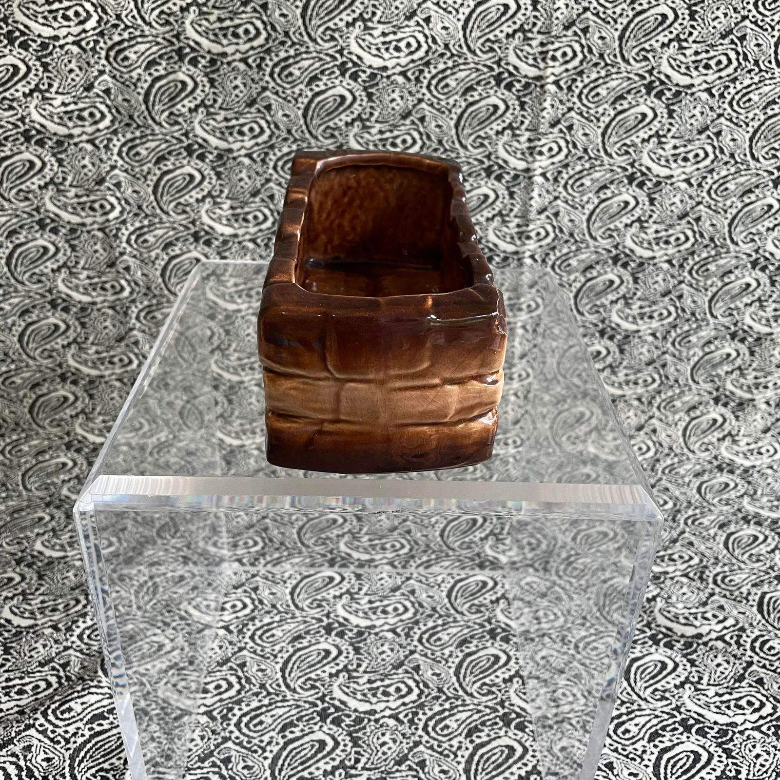 Vintage McCoy Brown Brick Planter - 3