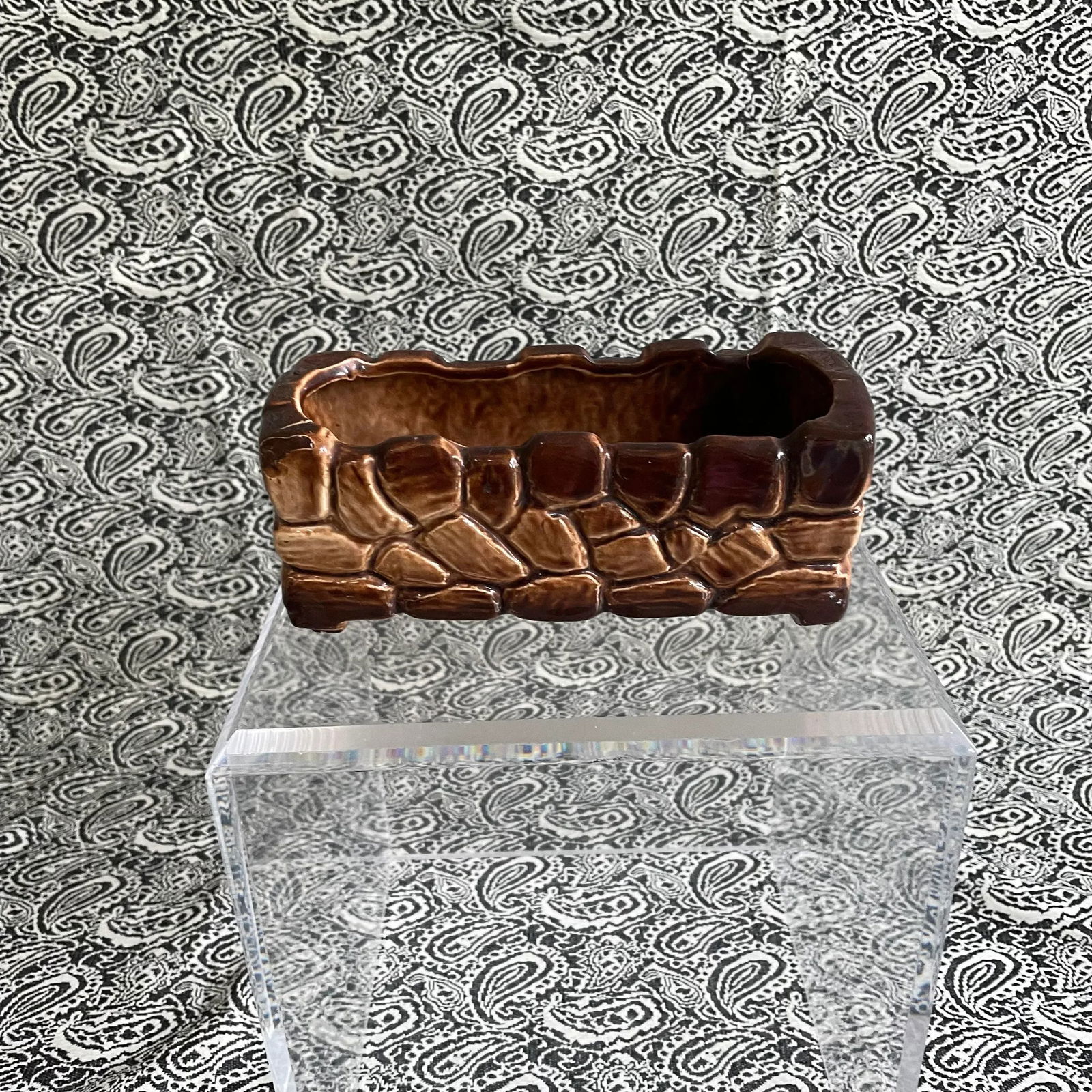 Vintage McCoy Brown Brick Planter - 5