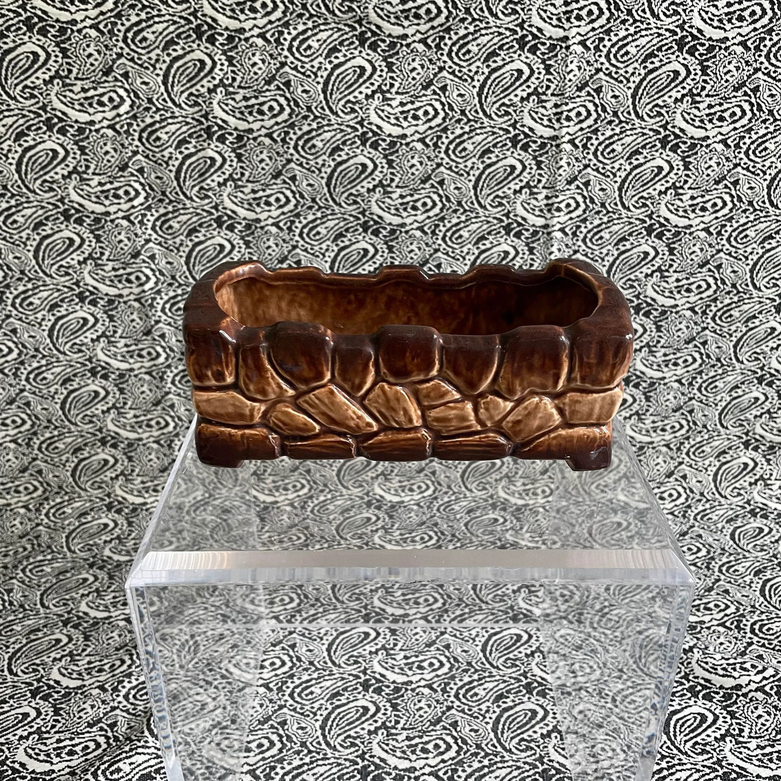Vintage McCoy Brown Brick Planter - 9