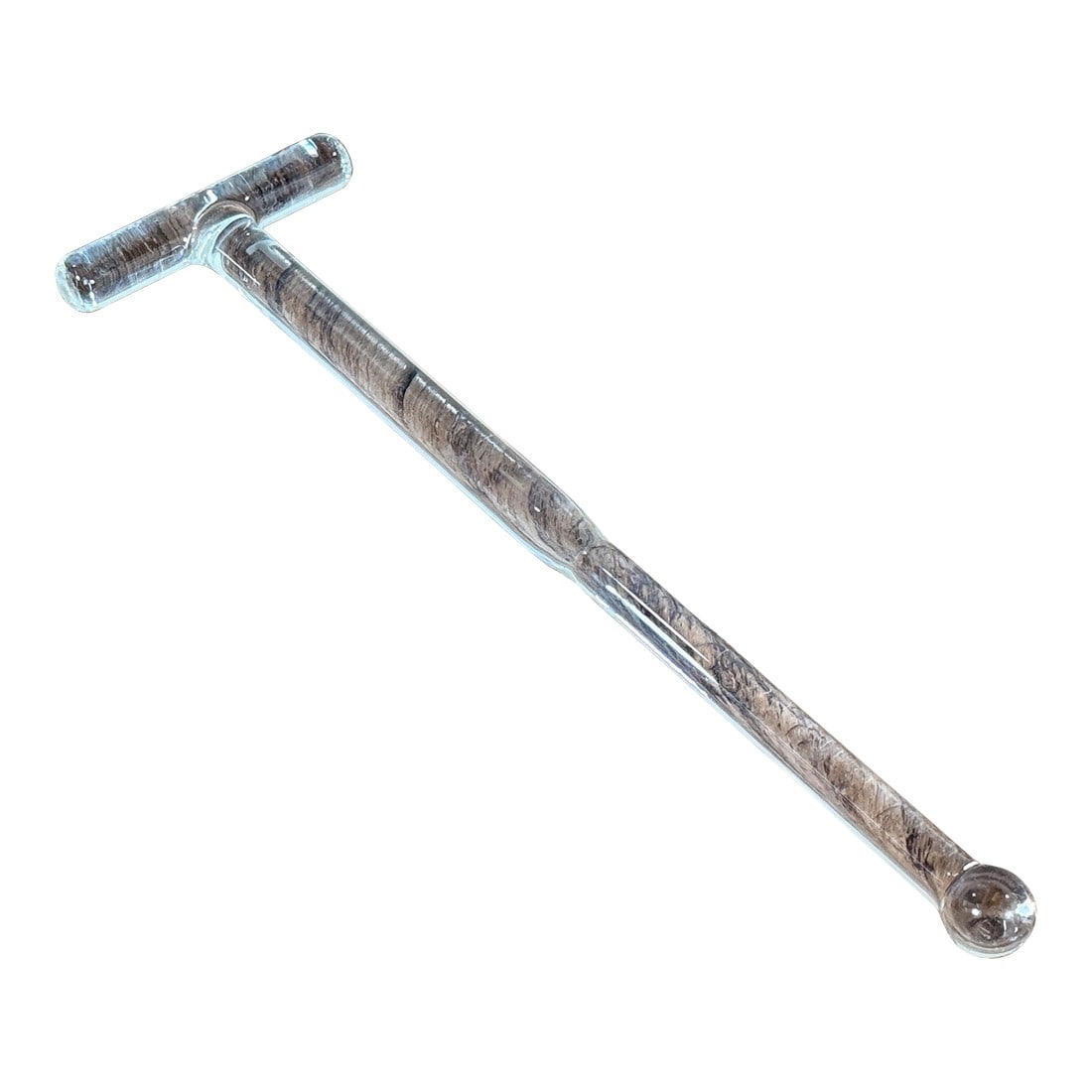 Vintage Scientific Industrial Chic Cocktail Muddler / Mixer: This hand-blown glass laboratory rod has been repurposed as a striking Mid Century style cocktail muddler and mixing stick, featuring a sculptural T-handle top and rounded stirring end that gives it