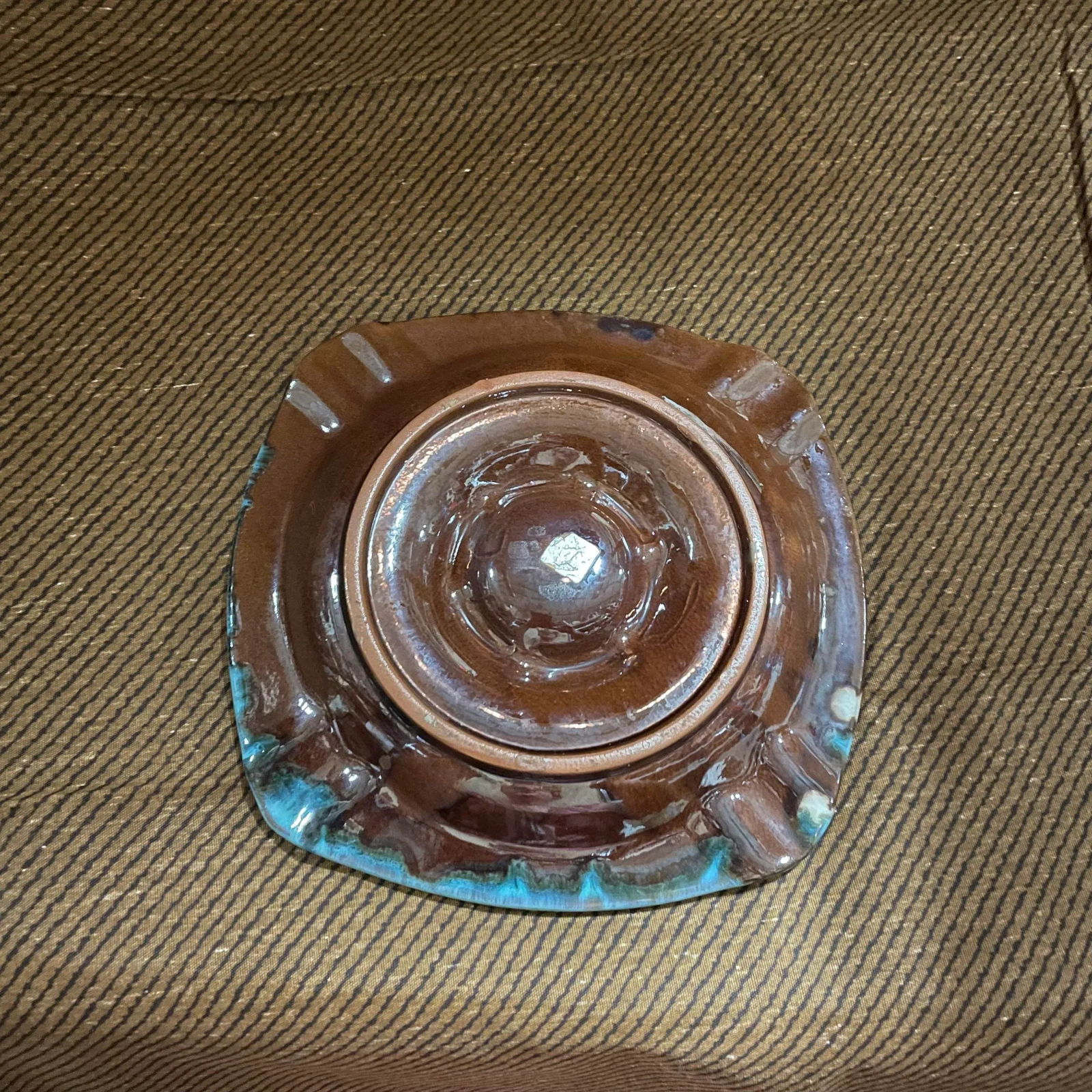 Mid Century Blue and Brown Drip Glaze Ashtray - 5