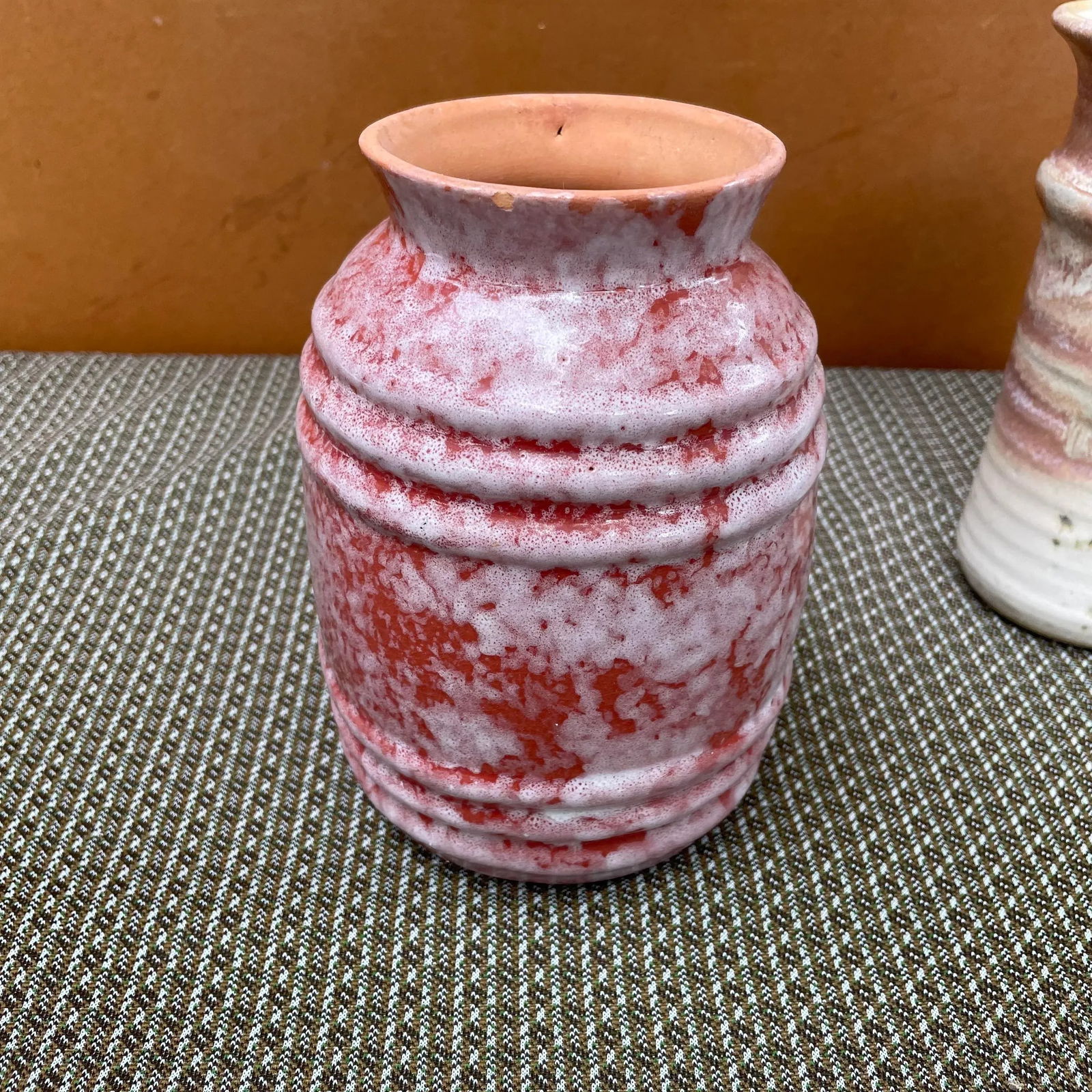 Vintage White and Brick Red Glazed Terracotta Pottery - 6