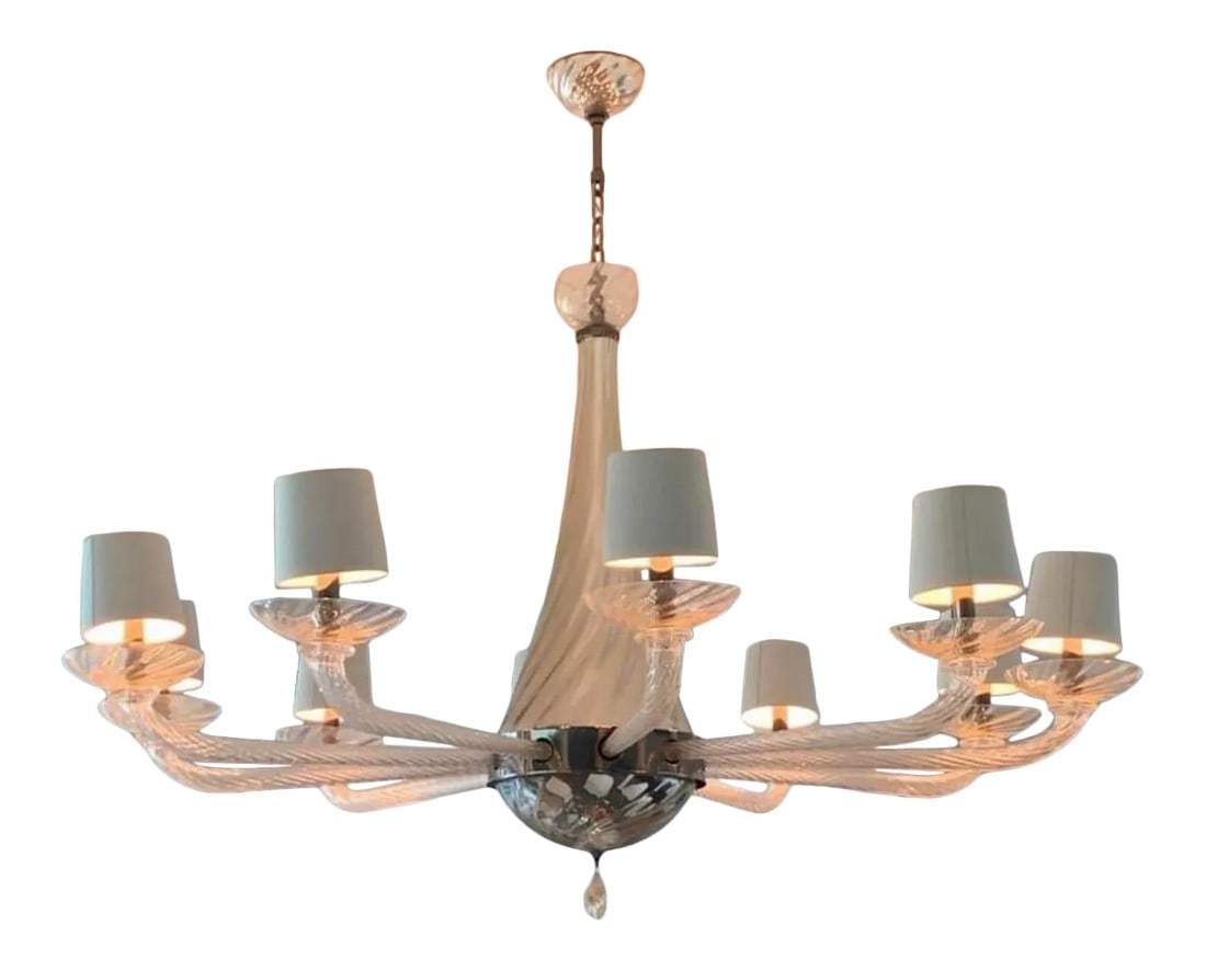 Donghia Giro Luna Grande Murano Glass Chandelier Vintage , Gold Dust: Donghia ,Large Venetian Murano Gold Dust Glass Chandelier with Burnished Metal is with 10 lights shades are included, 63" diameter x 53" high. chain can be adjusted to your needs. Condition: