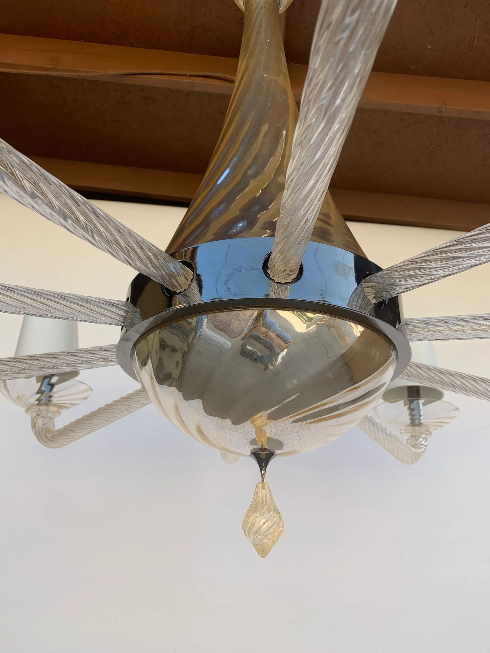 Donghia Giro Luna Grande Murano Glass Chandelier Vintage , Gold Dust - 3