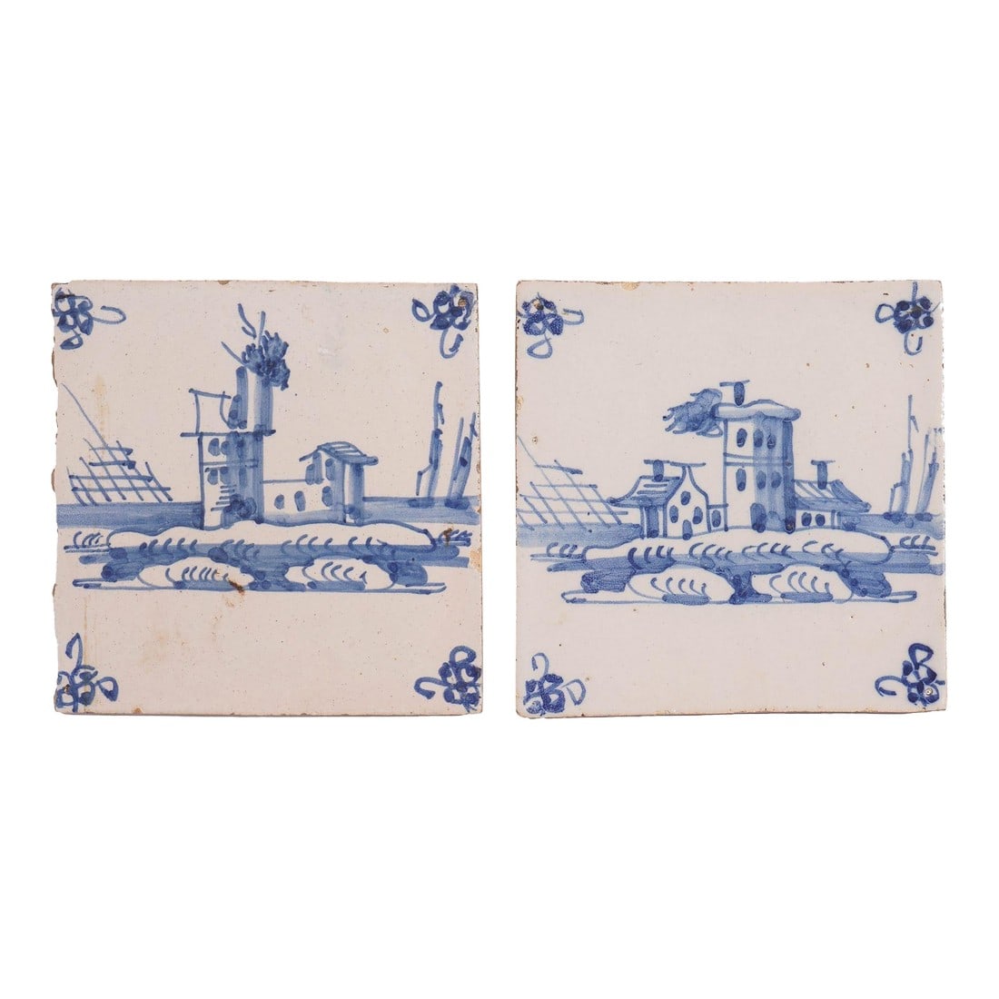 Pair of Delft Faience Tiles in Cobalt Blue, C. 1700's (1 of 8)