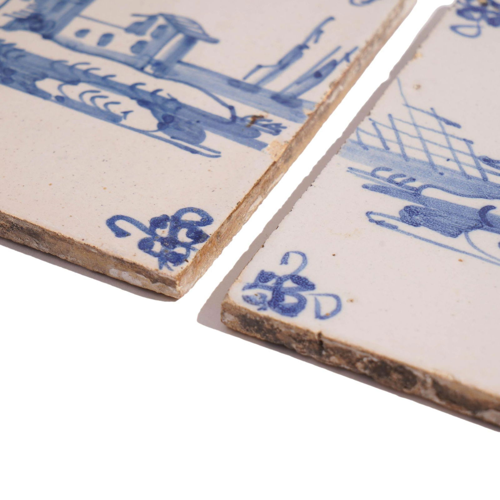 Pair of Delft Faience Tiles in Cobalt Blue, C. 1700's - 2