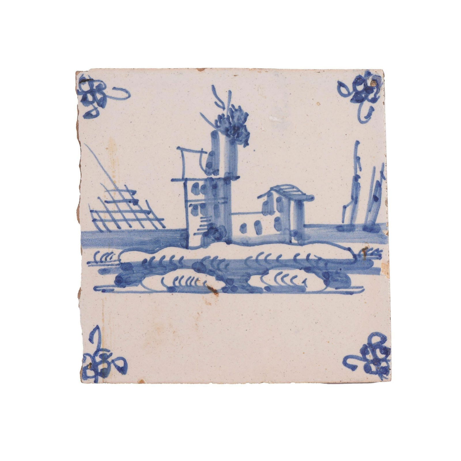 Pair of Delft Faience Tiles in Cobalt Blue, C. 1700's - 3
