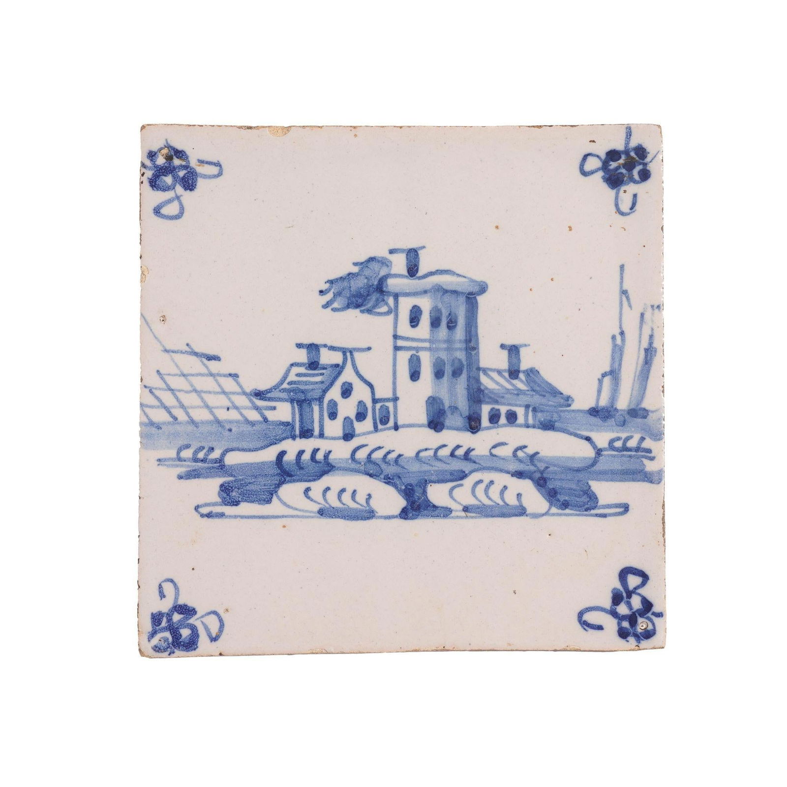 Pair of Delft Faience Tiles in Cobalt Blue, C. 1700's - 6