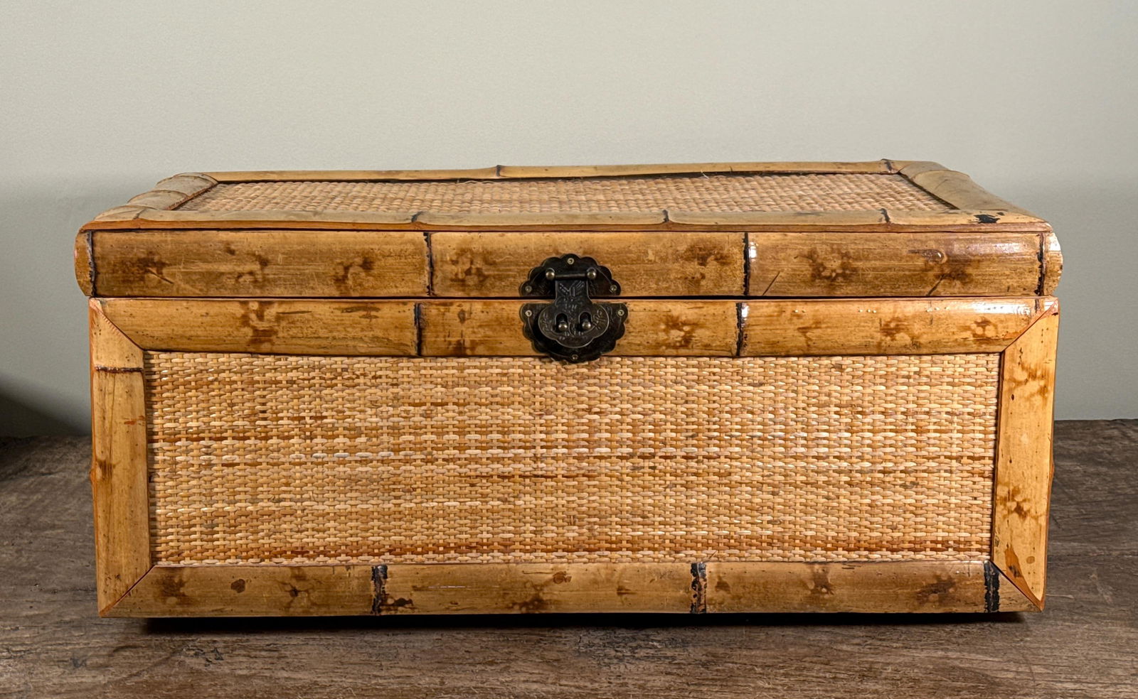 Vintage Bamboo and Woven Rattan Storage Trunk Chest - 5