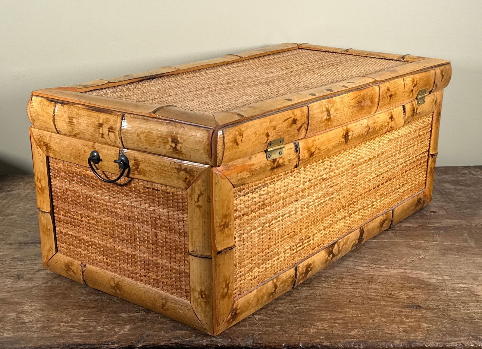 Vintage Bamboo and Woven Rattan Storage Trunk Chest - 8