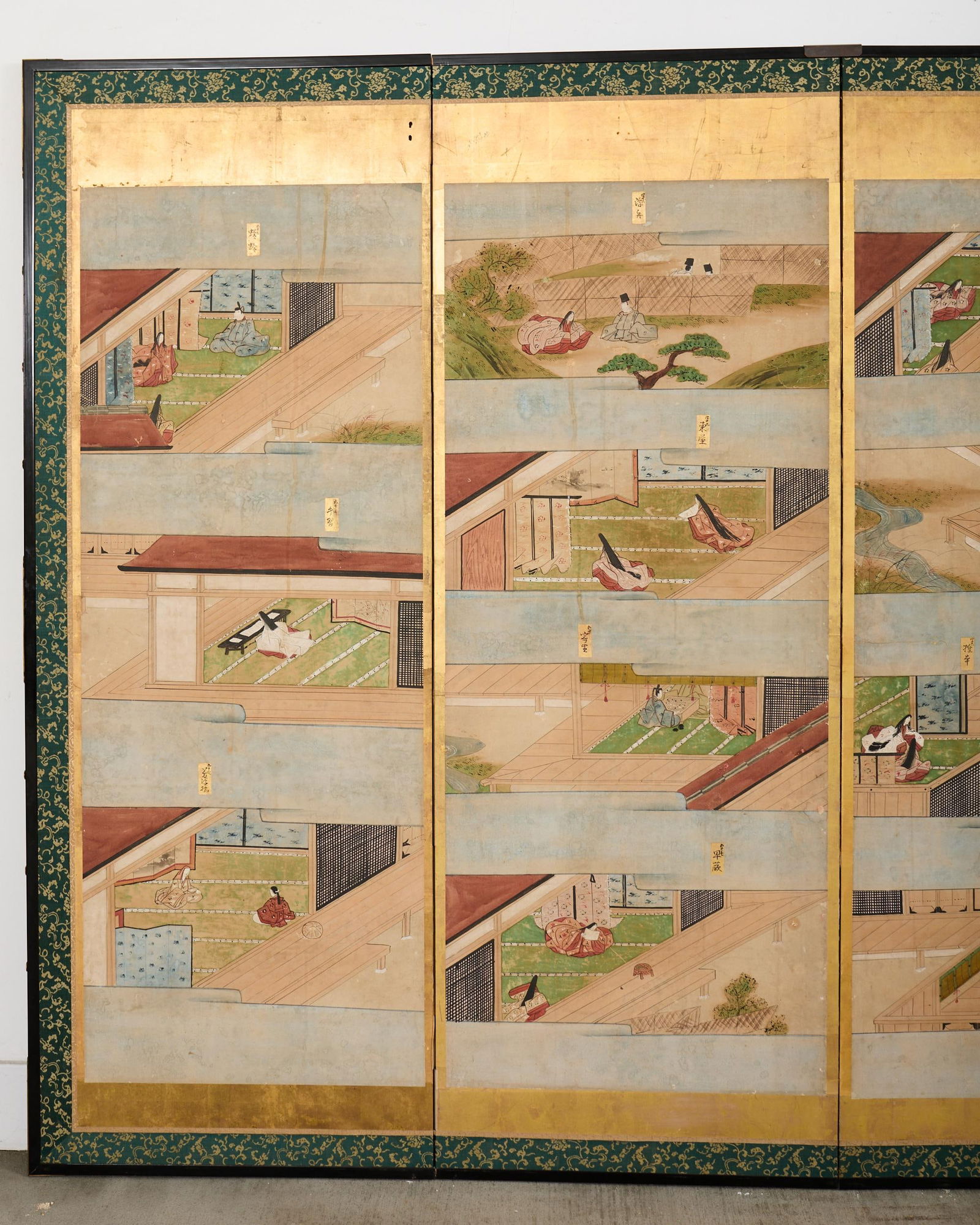 Fifty-Four Scenes from The Tale of Genji Six Panel Screens - a Pair - 12