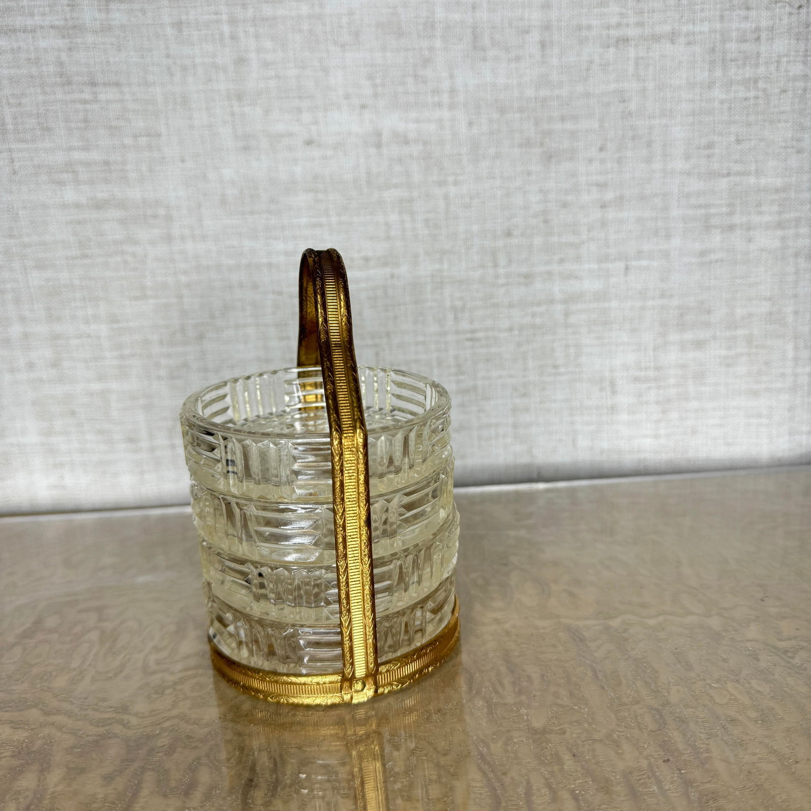 1950s Mid Century Brass Handled Condiment Server With Starburst Pressed Glass Inserts, Set of Four - 2
