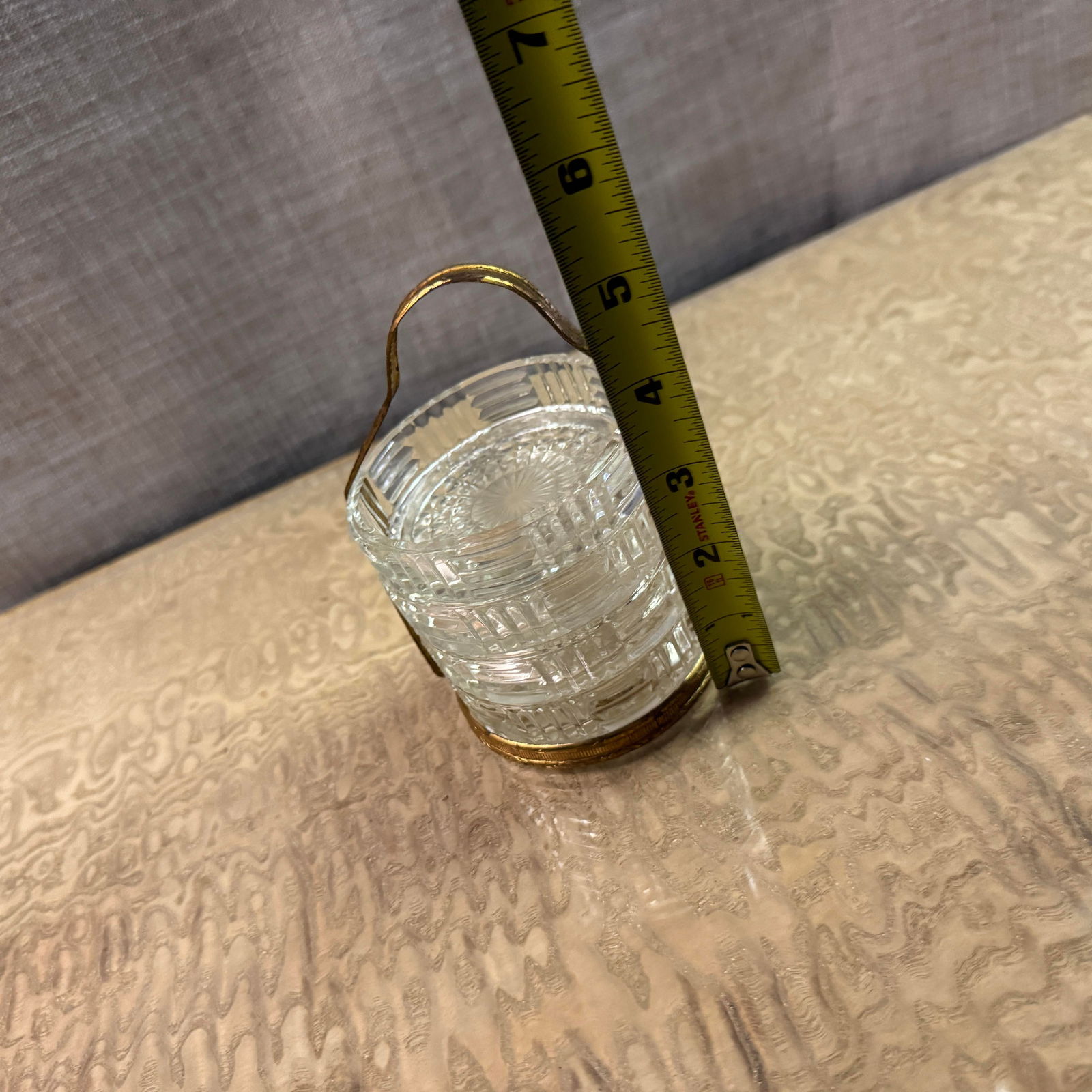 1950s Mid Century Brass Handled Condiment Server With Starburst Pressed Glass Inserts, Set of Four - 4