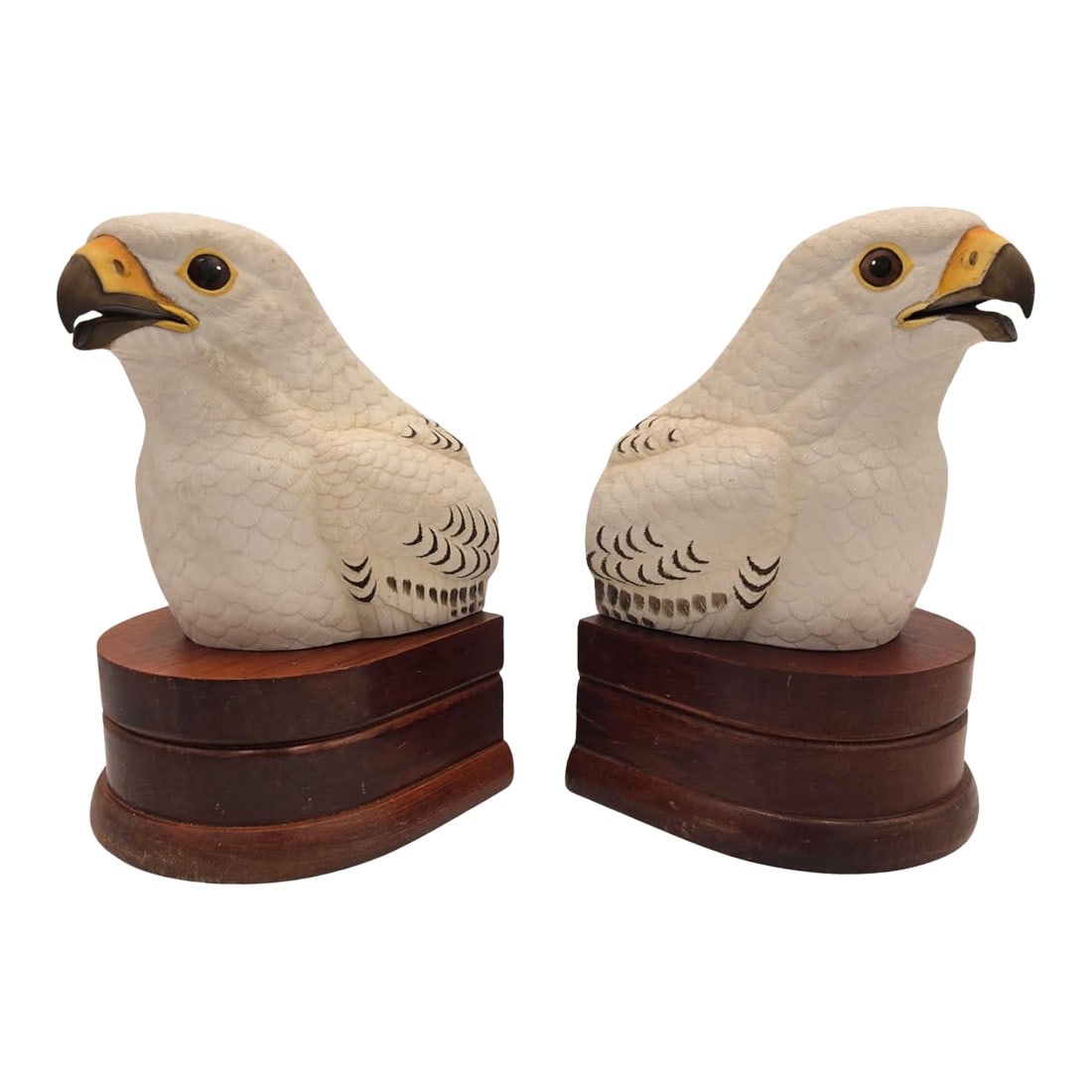 Falcon Bookends Set of 2 Andrea by Sadek: Striking matched set of birds of prey bookends, expertly mounted on beautiful solid maple bases. These falcon bookends showcase fine craftsmanship and attention to detail, making them both functional