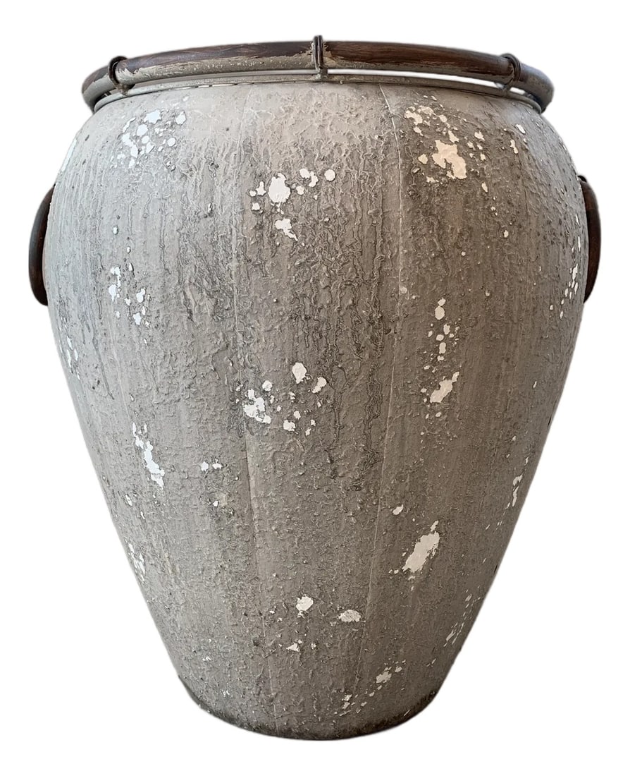 Asian-Inspired Contemporary Planter With Rustic Patina & Brass Handles: Striking the perfect balance between old-world character and modern restraint, these Asian-inspired contemporary planters bring sculptural presence to any interior. Each piece is newly made yet though