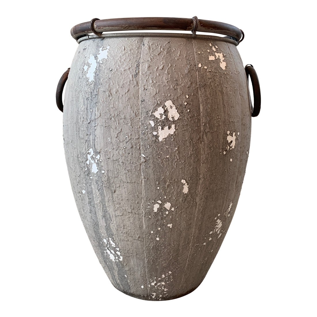 Asian-Inspired Contemporary Planter With Rustic Patina & Brass Handles: Striking the perfect balance between old-world character and modern restraint, these Asian-inspired contemporary planters bring sculptural presence to any interior. Each piece is newly made yet though