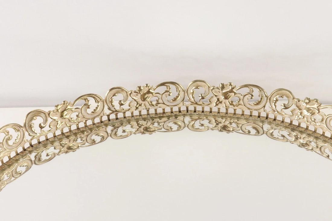 Vintage 70s Mid Century Modern MCM Oval Metal Floral Geometric Mirrored Vanity Tray - 4