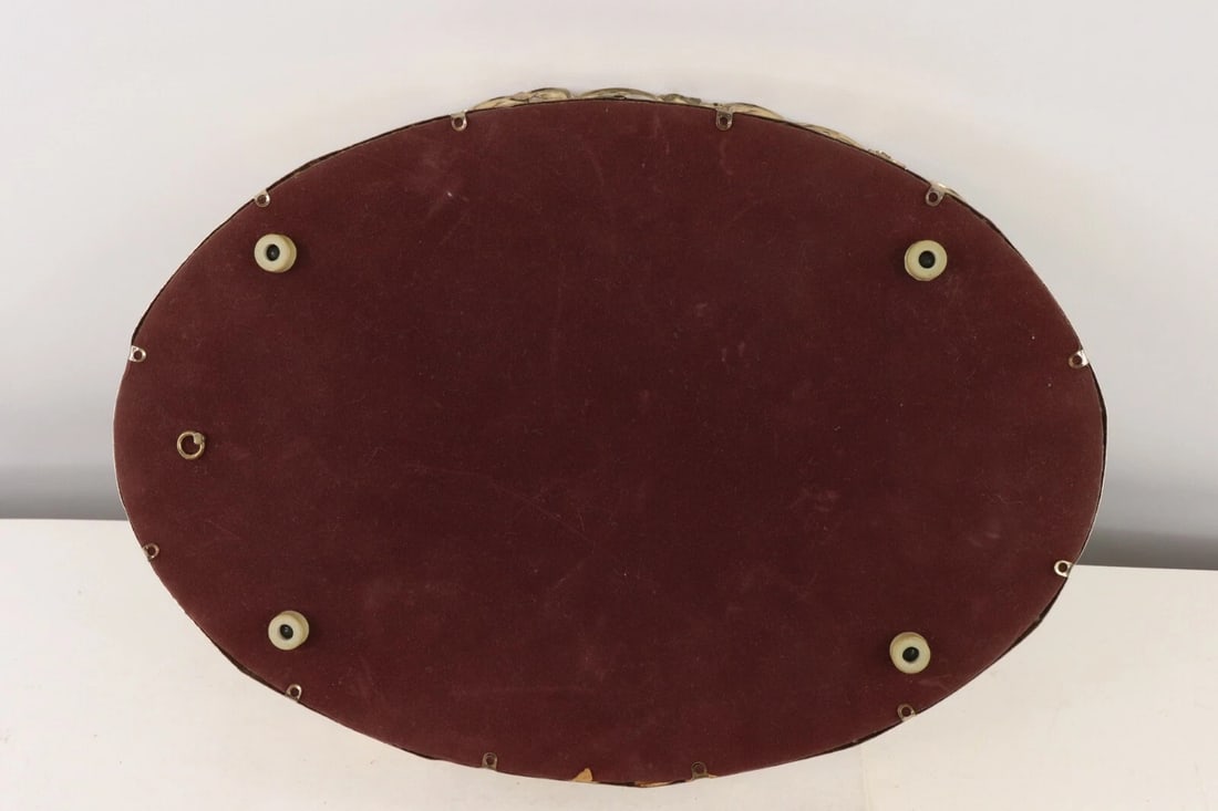 Vintage 70s Mid Century Modern MCM Oval Metal Floral Geometric Mirrored Vanity Tray - 6