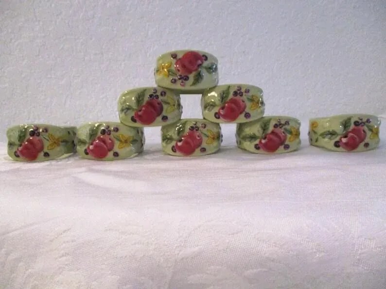 Vintage Fruitful Tapestry Ceramic Napkin Holders, S/8 - 6