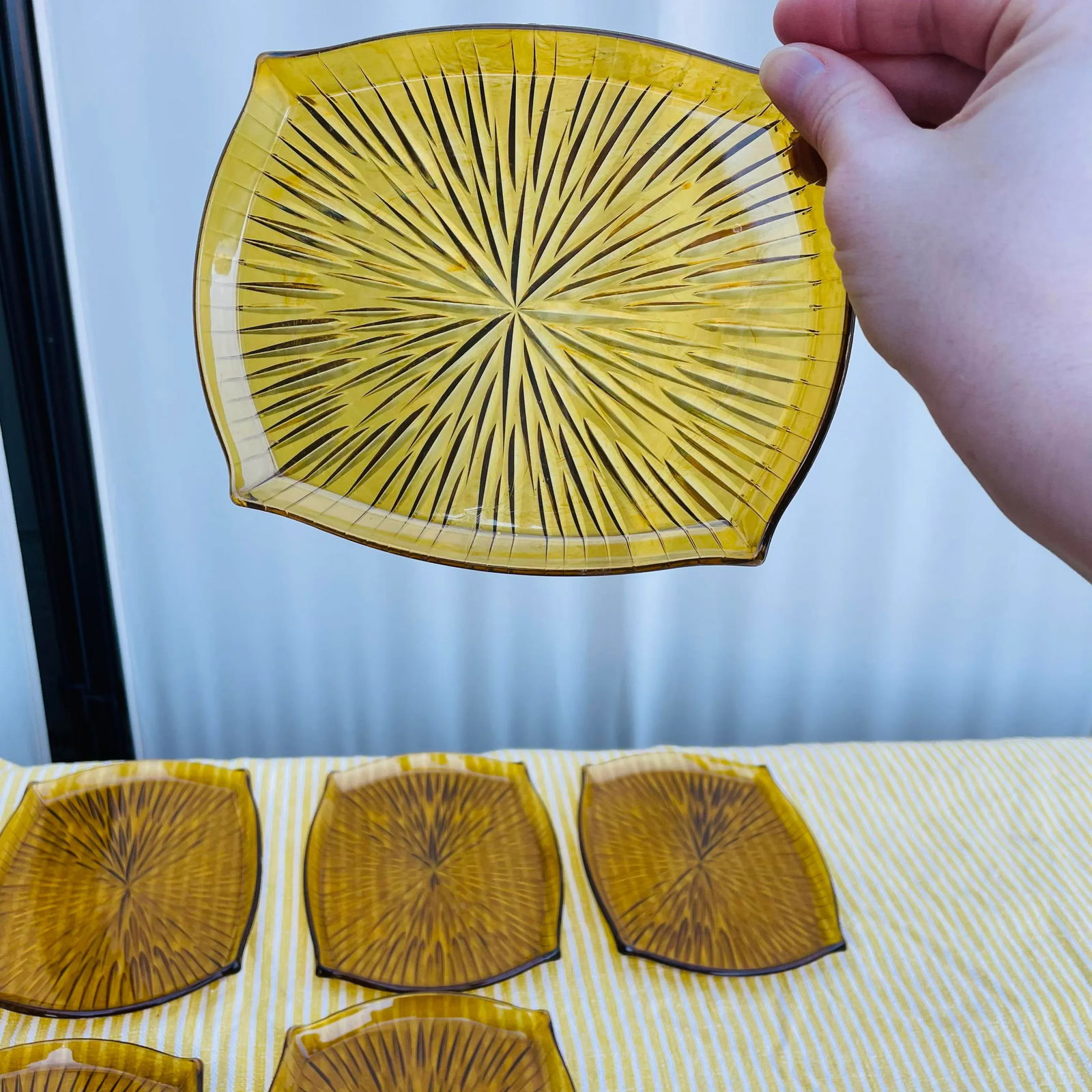 Mid Century Modern Gold Starburst Plastic Drink Trays- Set of 6 - 2