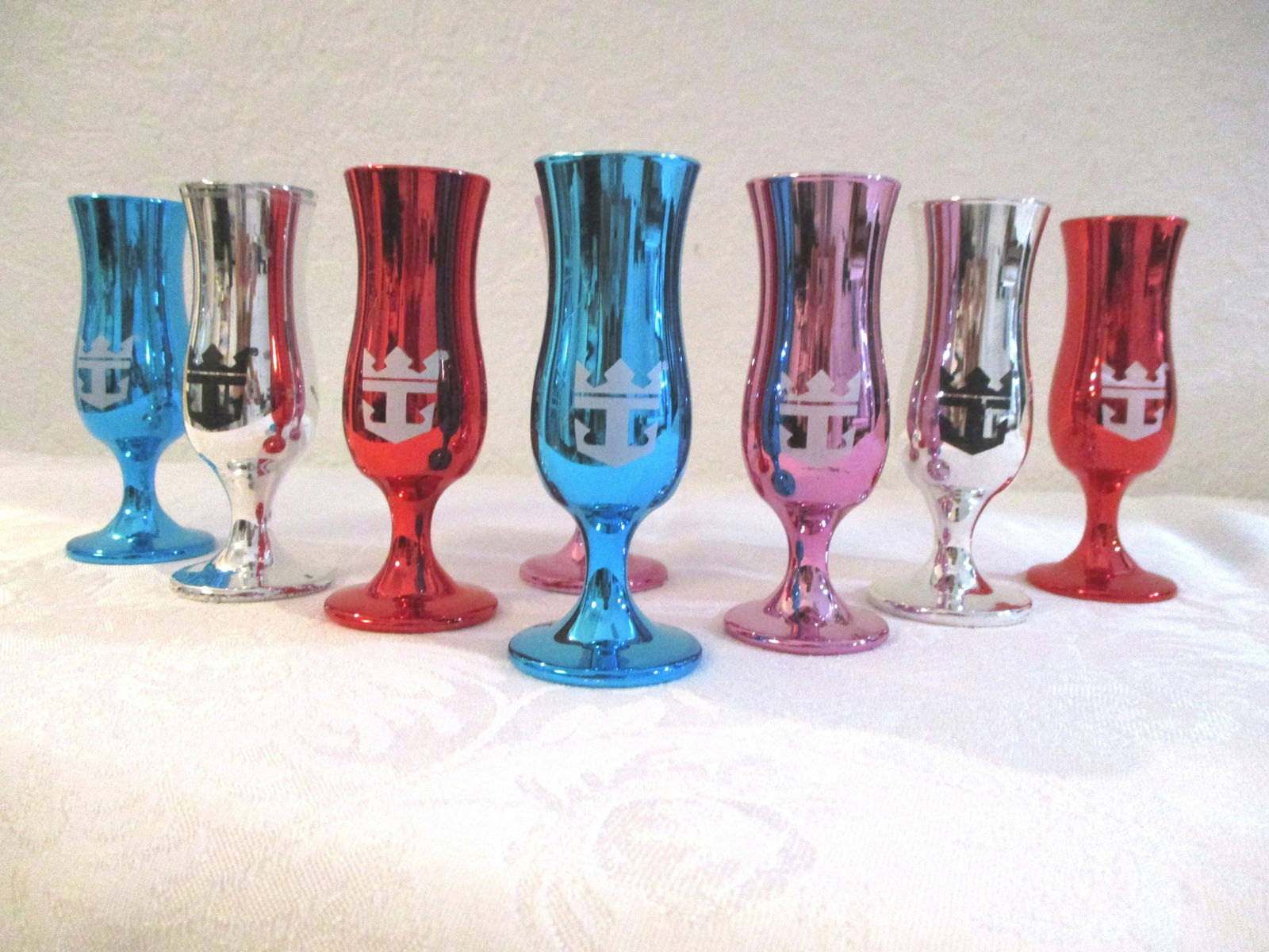 1980s Loving Cup Metallic Glass Cordial/Shot Glasses, Set of 8 - 2