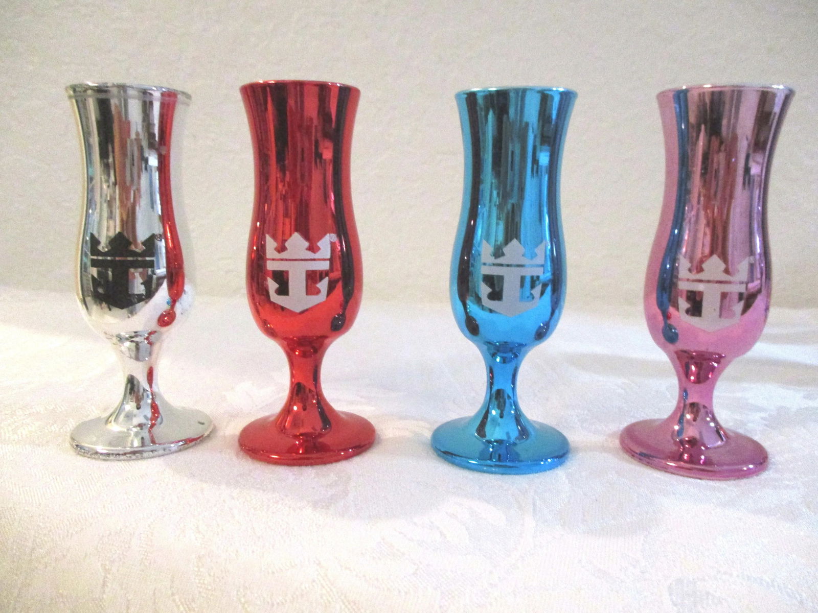 1980s Loving Cup Metallic Glass Cordial/Shot Glasses, Set of 8 - 3